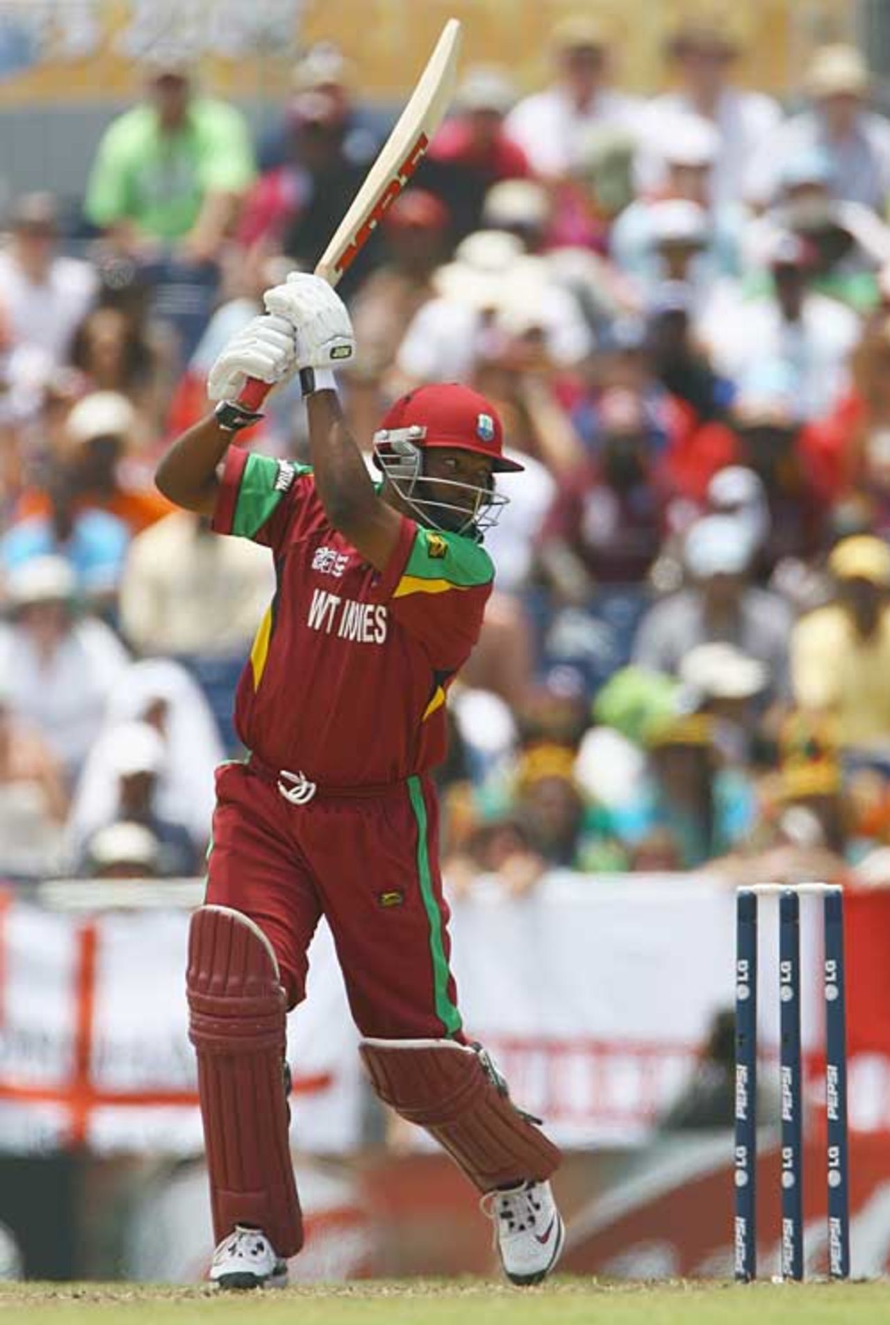 Brian Lara unleashes a trademark square drive, England v West Indies, Super Eights, Barbados, April 21, 2007