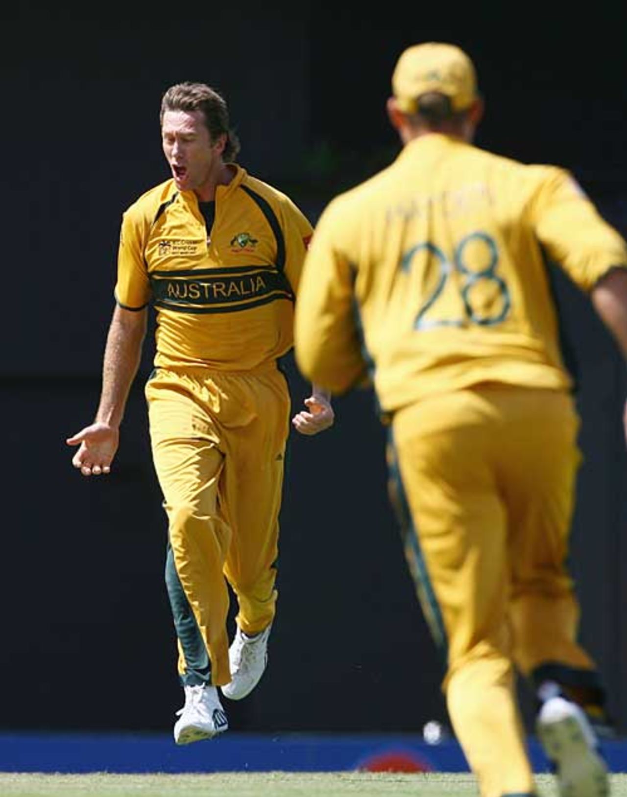 Glenn McGrath was in stunning form with three wickets in his first spell, Australia v South Africa, 2nd semi-final, St Lucia, April 25, 2007