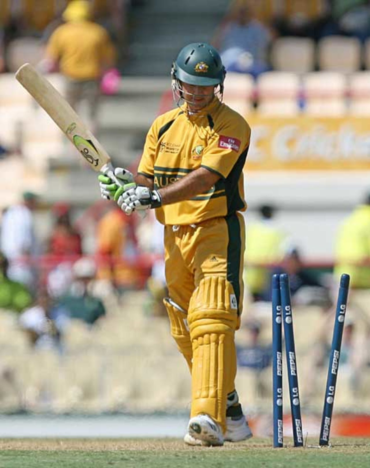 Ricky Ponting leaves after being bowled by Andre Nel, Australia v South Africa, 2nd semi-final, St Lucia, April 25, 2007
