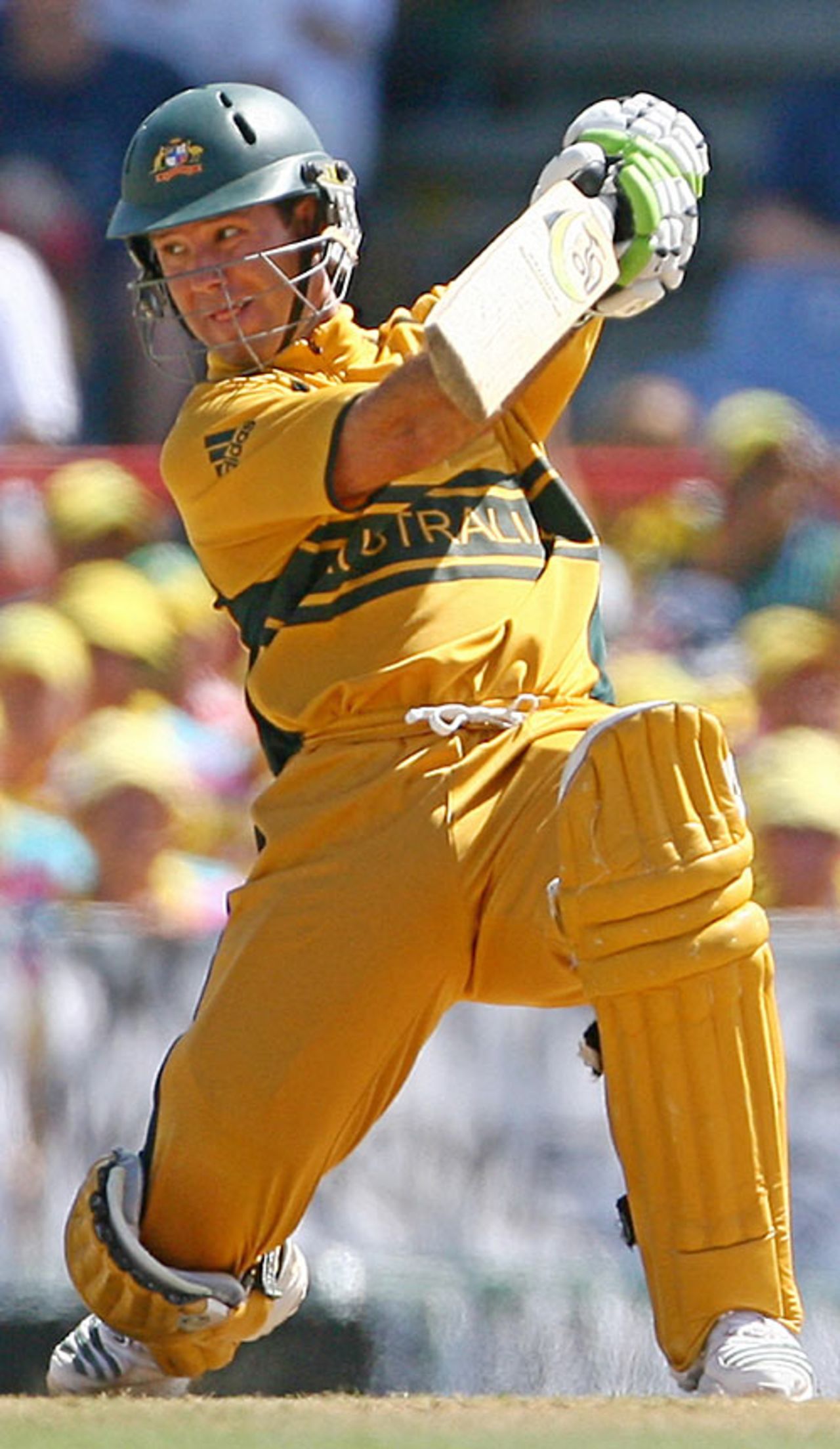 Ricky Ponting, down on one knee, carves behind square, Australia v South Africa, 2nd semi-final, St Lucia, April 25, 2007