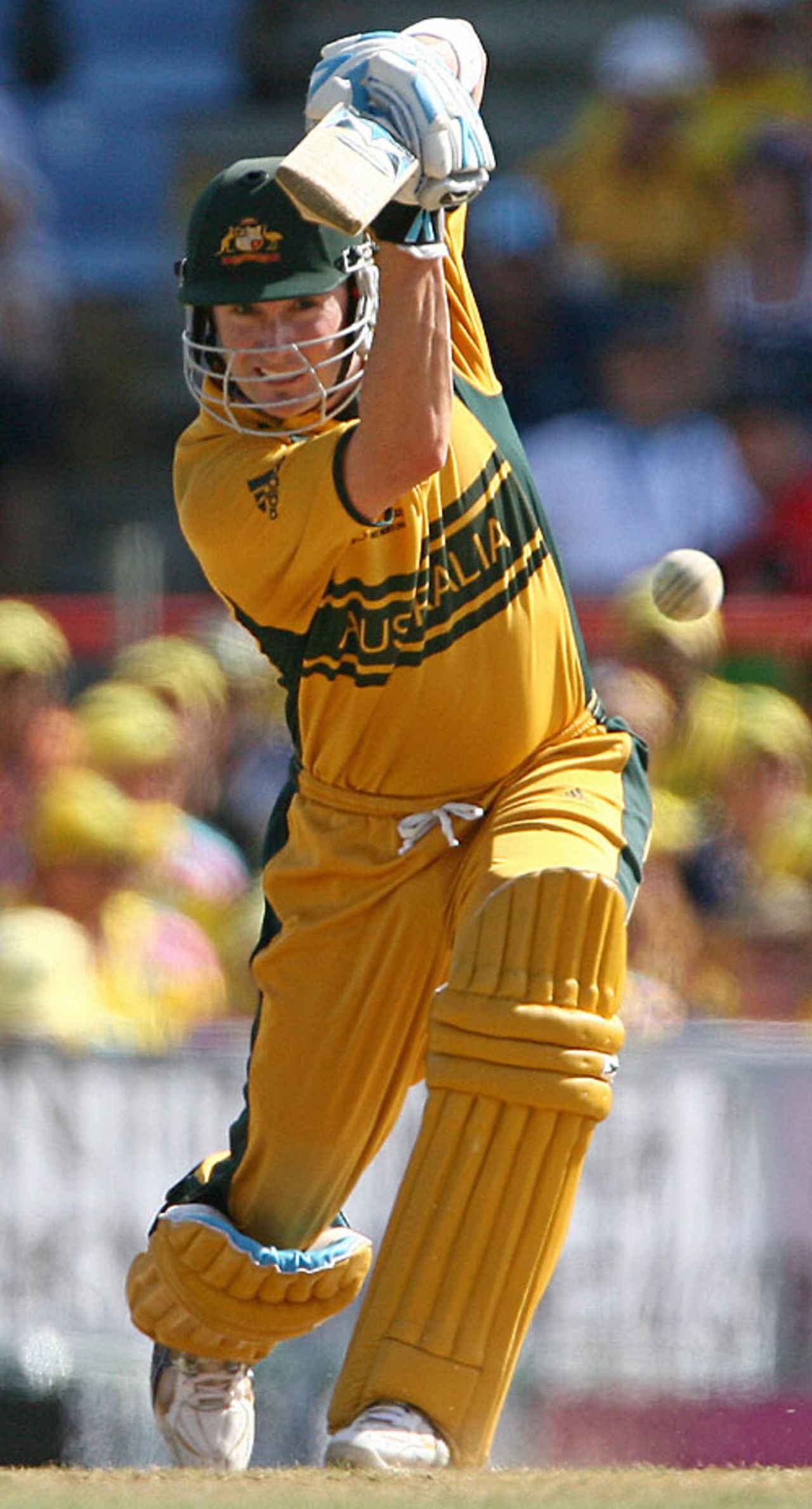 Michael Clarke drives down the ground during his 60, Australia v South Africa, 2nd semi-final, St Lucia, April 25, 2007