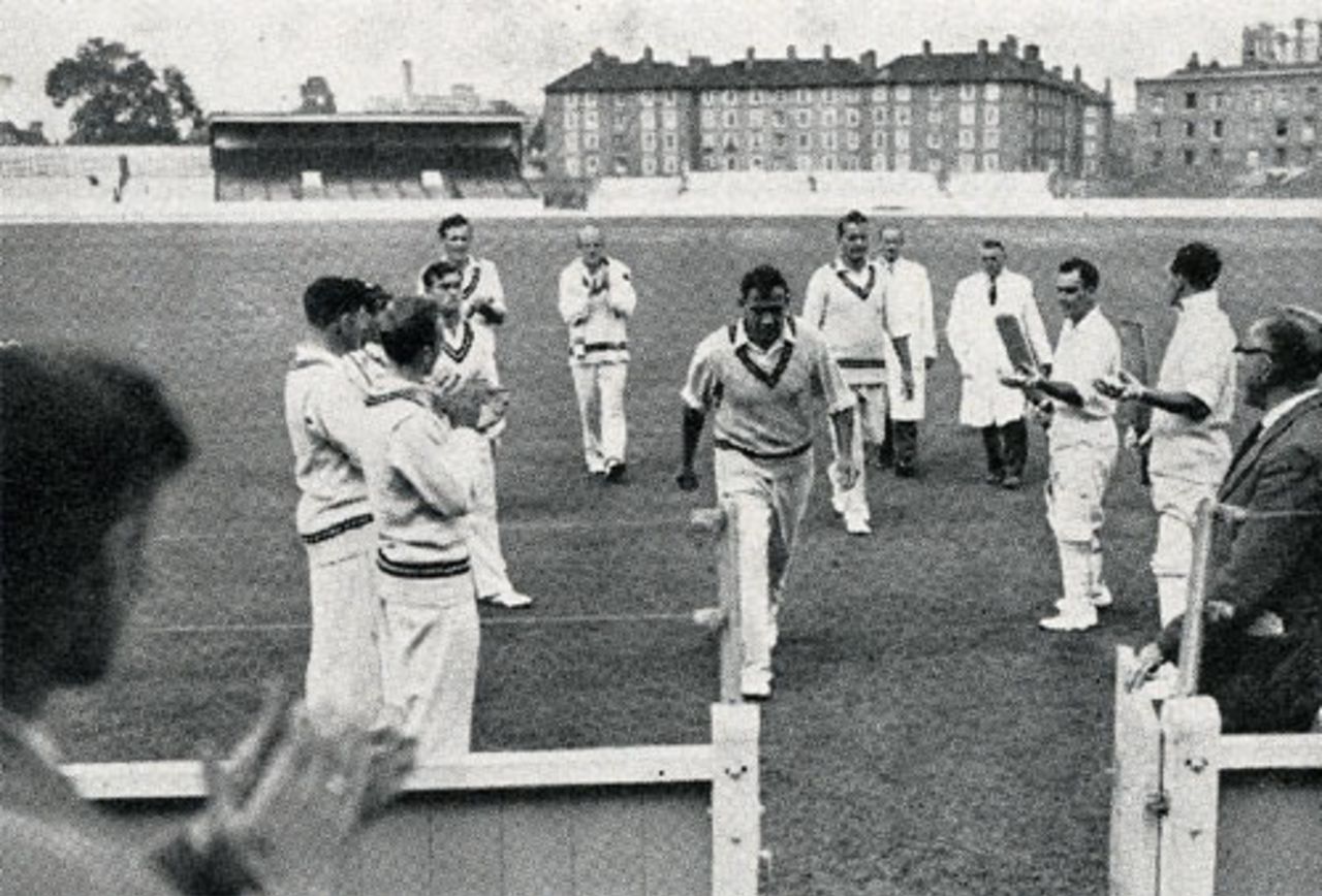 Alec Bedser walks off after his final game for Surrey. He took 5 for 25 and 0 for 15 in an innings victory, Surrey v Glamorgan, The Oval, August 30, 1960