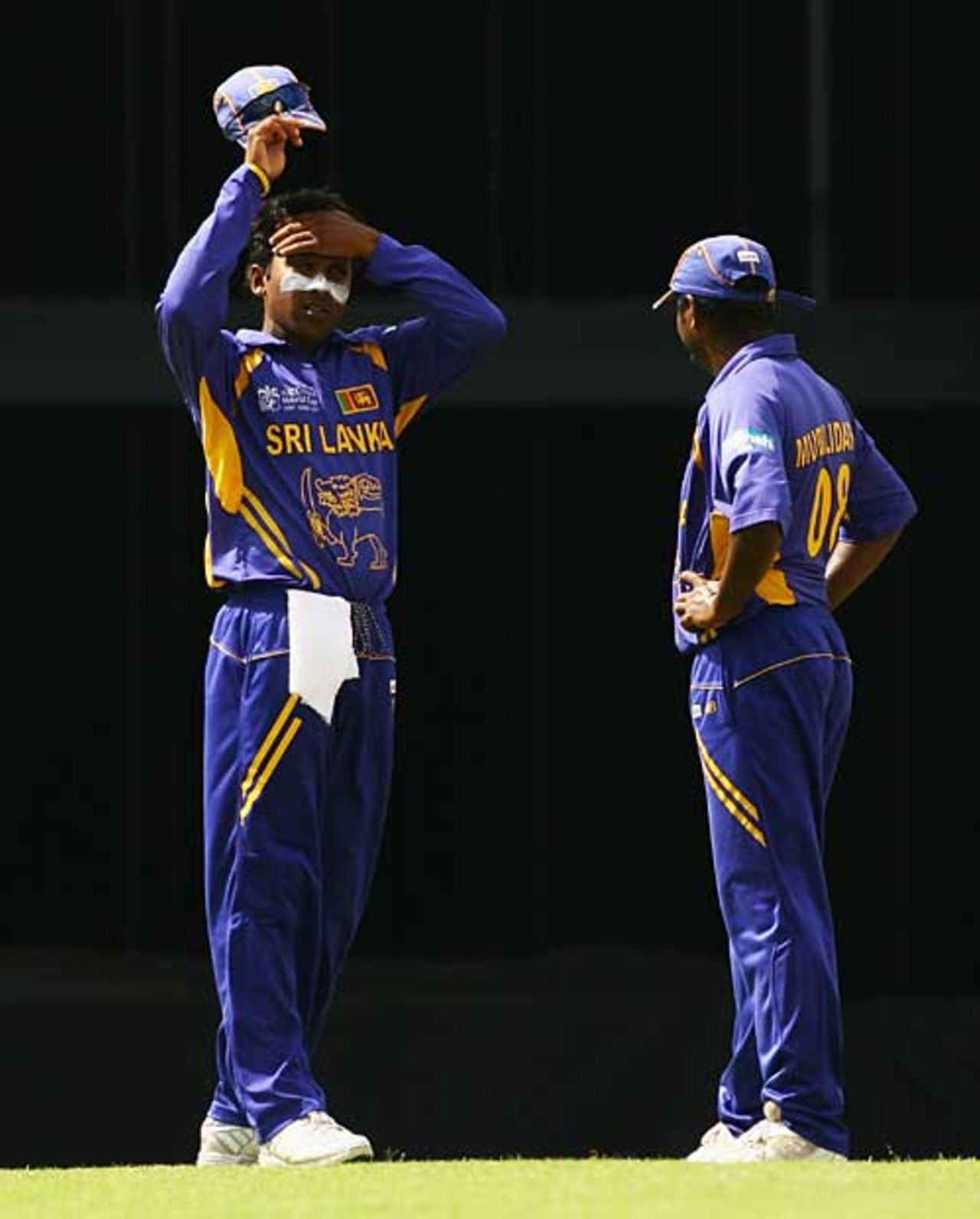 Mahela Jayawardene was left short of options as the Australian batsmen went on the rampage, Australia v Sri Lanka, World Cup final, Barbados, April 28, 2007