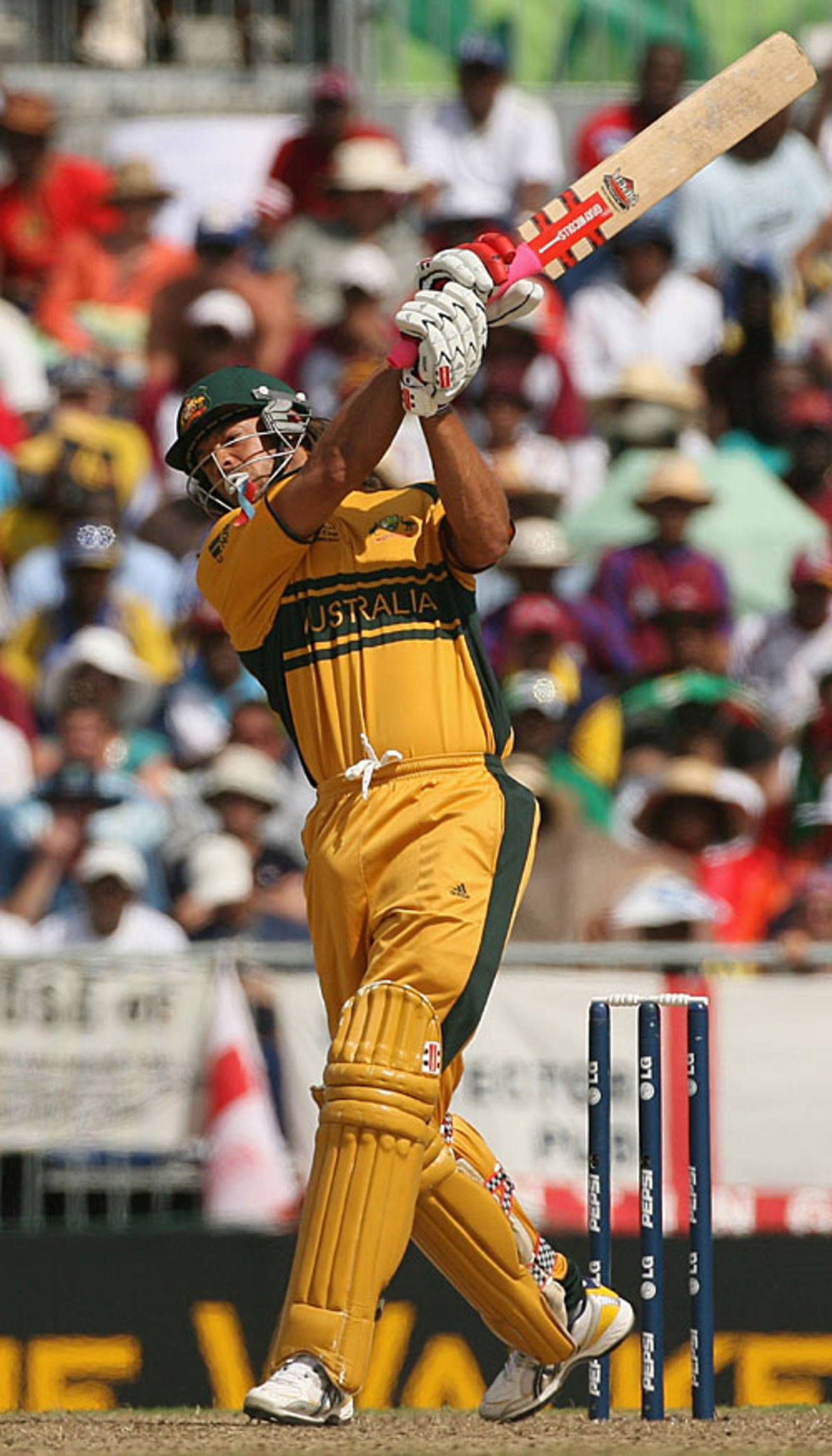 Andrew Symonds drives on the up, Australia v Sri Lanka, World Cup final, Barbados, April 28, 2007