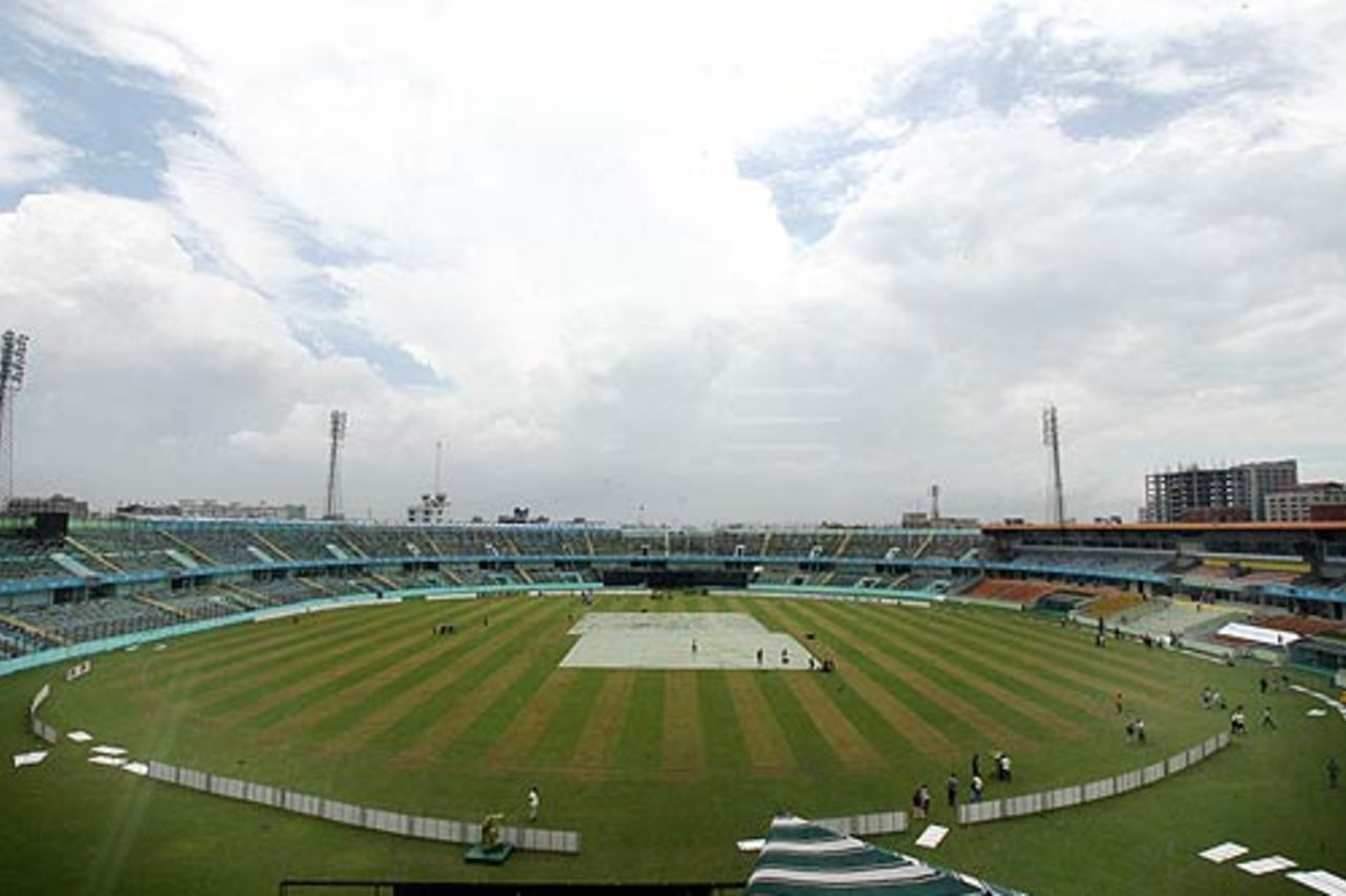 Covers protect the square at the Mirpur Cricket Stadium, Dhaka, May 9, 2007