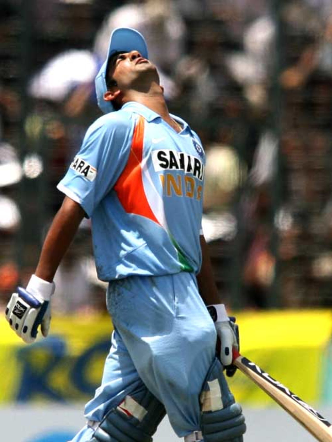 Gautam Gambhir gestures after scoring his second ODI century, Bangladesh v India, 2nd ODI, Mirpur, May 12, 2007