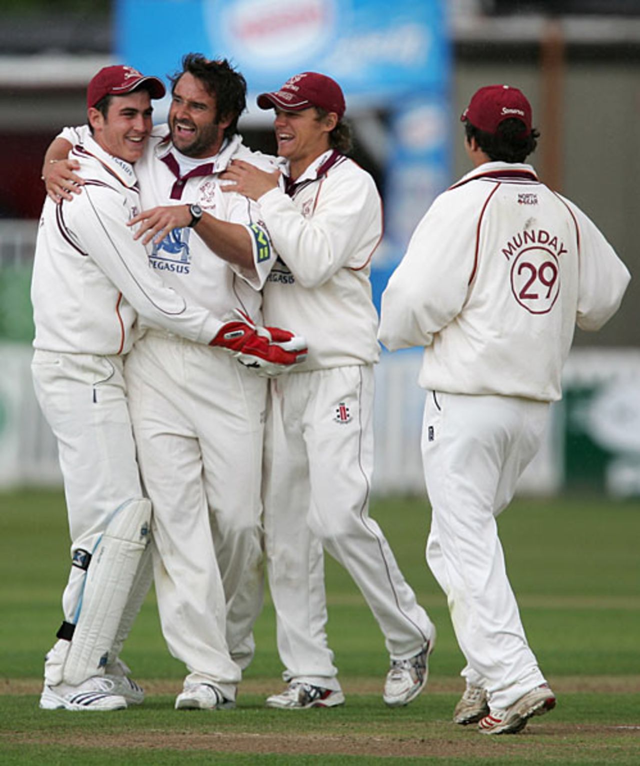 Steffan Jones is congratulated on the early wicket of Daren Ganga, Somerset v West Indians, Taunton, May 12, 2007