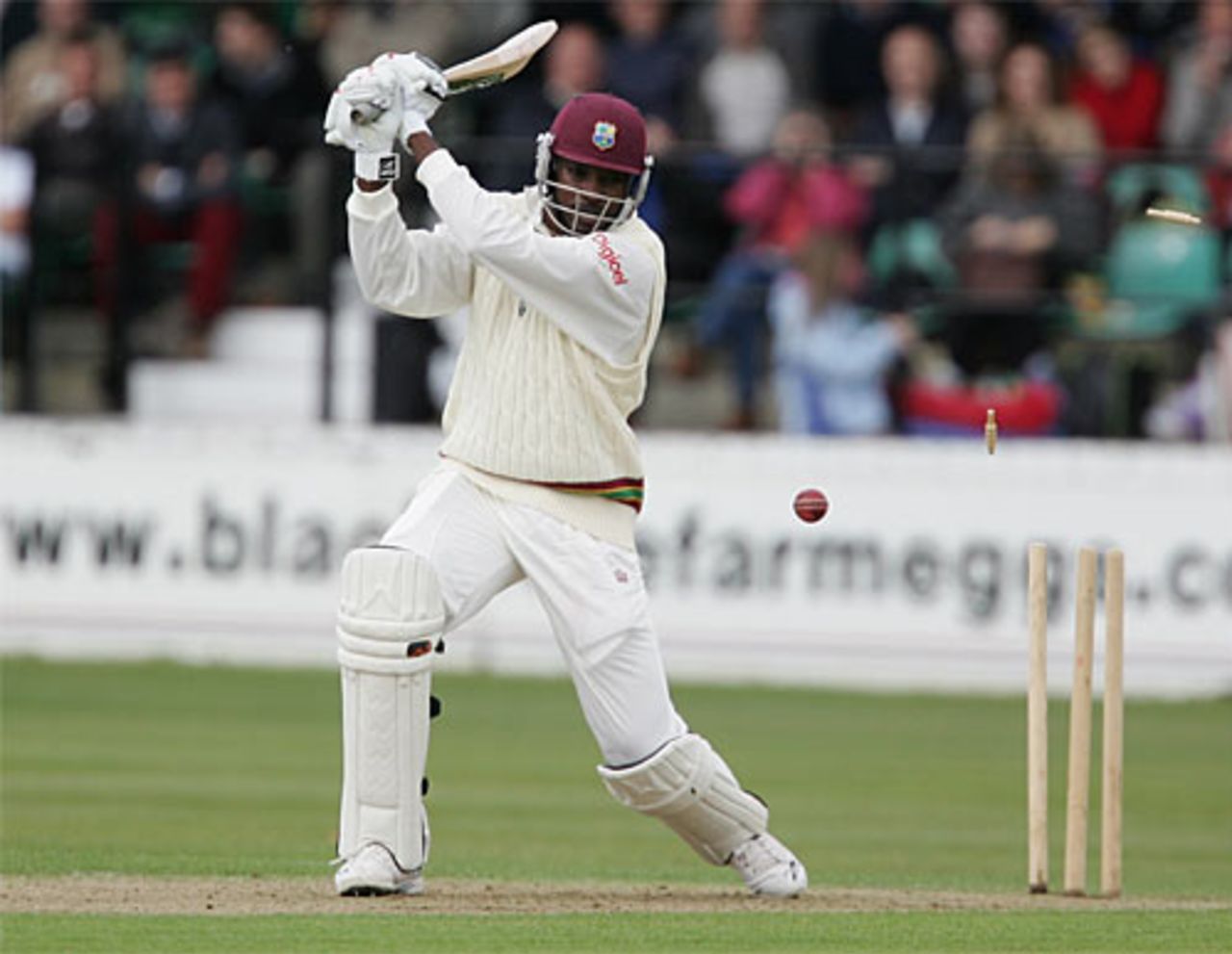 Chris Gayle is bowled off a thick inside edge, Somerset v West Indians, Taunton, May 12, 2007