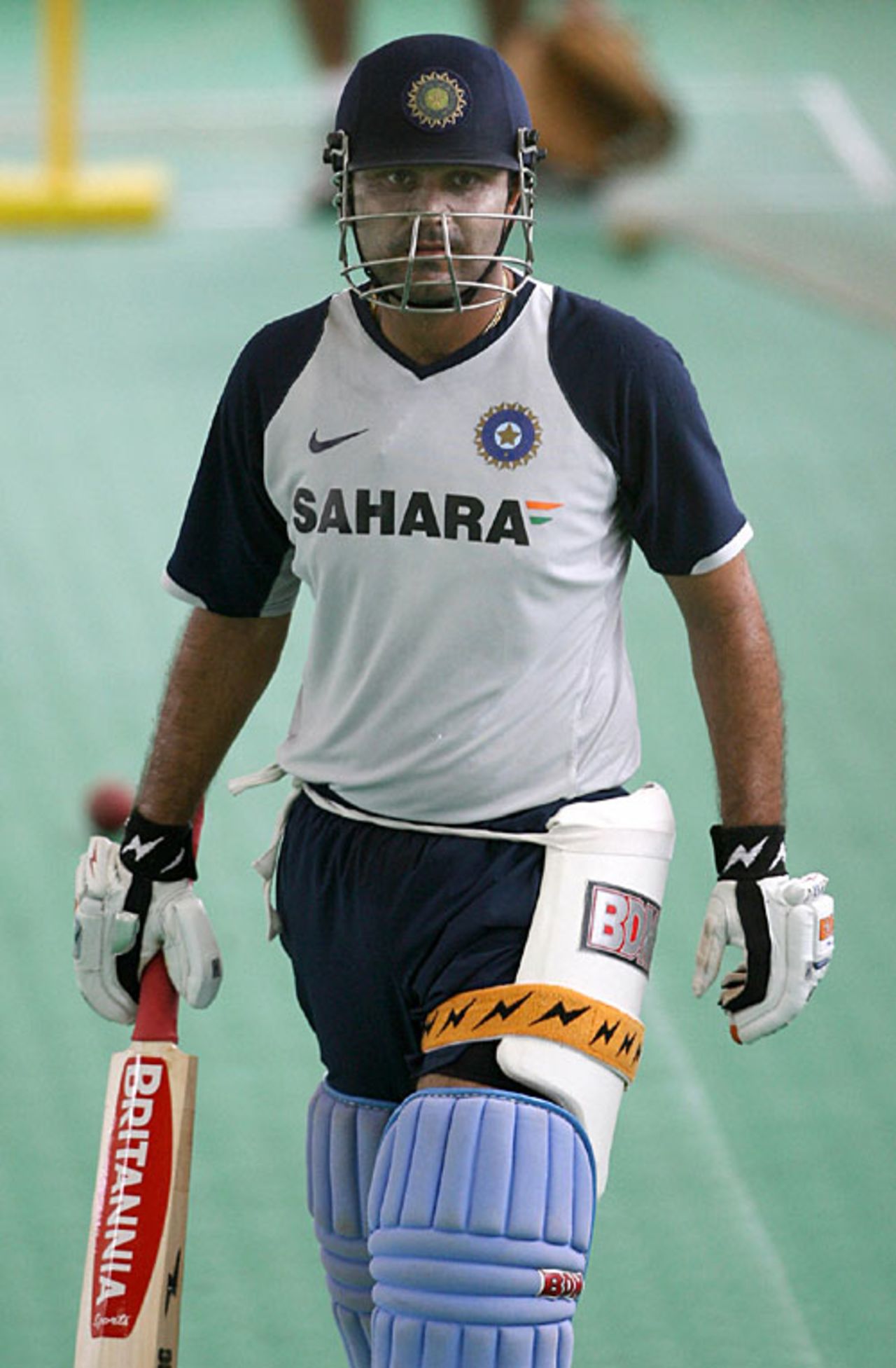 Virender Sehwag walks out after batting at the nets, Chittagong, May 14, 2007