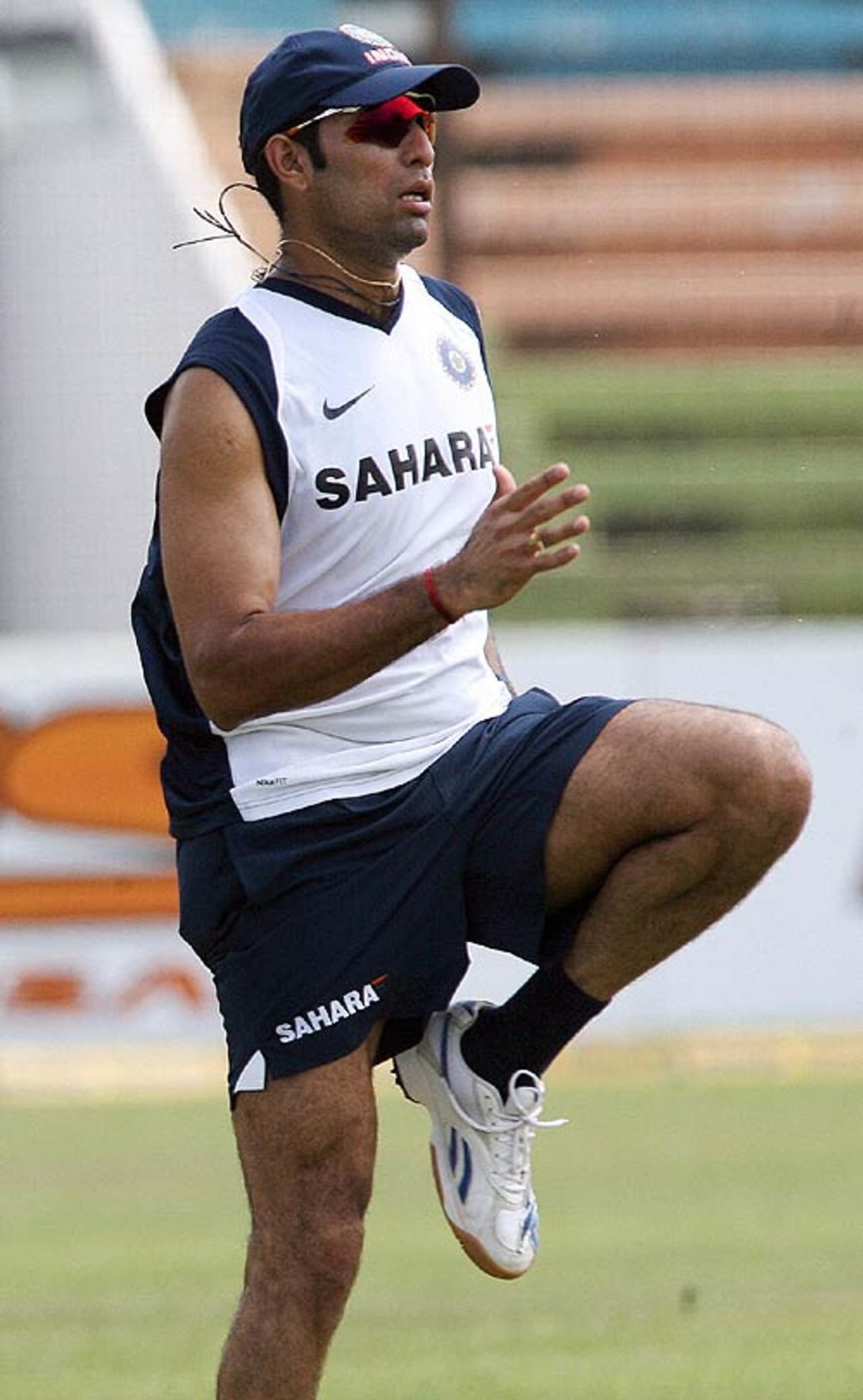 VVS Laxman warms up for a training session, Chittagong, May 16, 2007