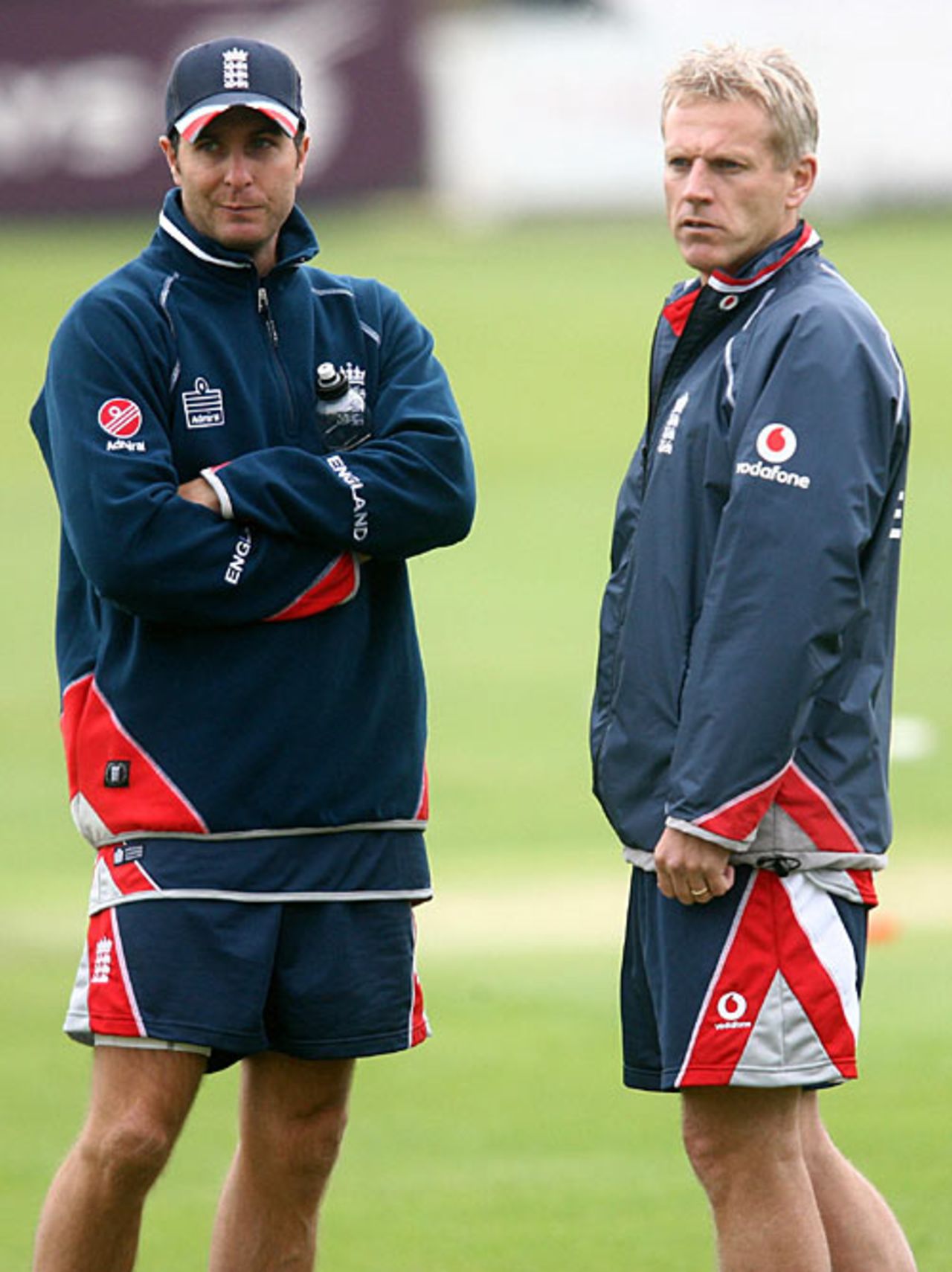 Michael Vaughan and Peter Moores discuss their options ahead of the first Test against West Indies, Lord's, May 16, 2007