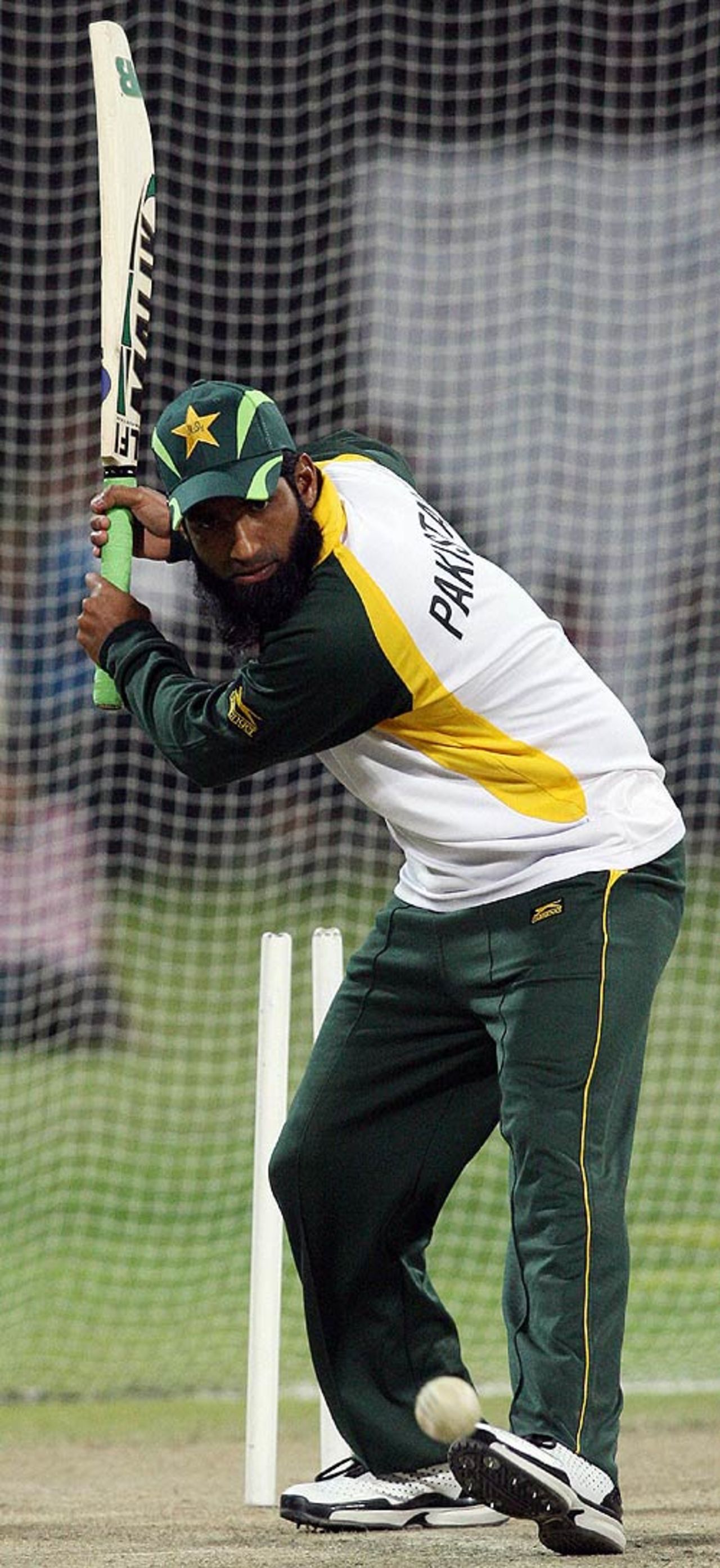 Mohammad Yousuf has a bat in the nets, Abu Dhabi, May 17, 2007
