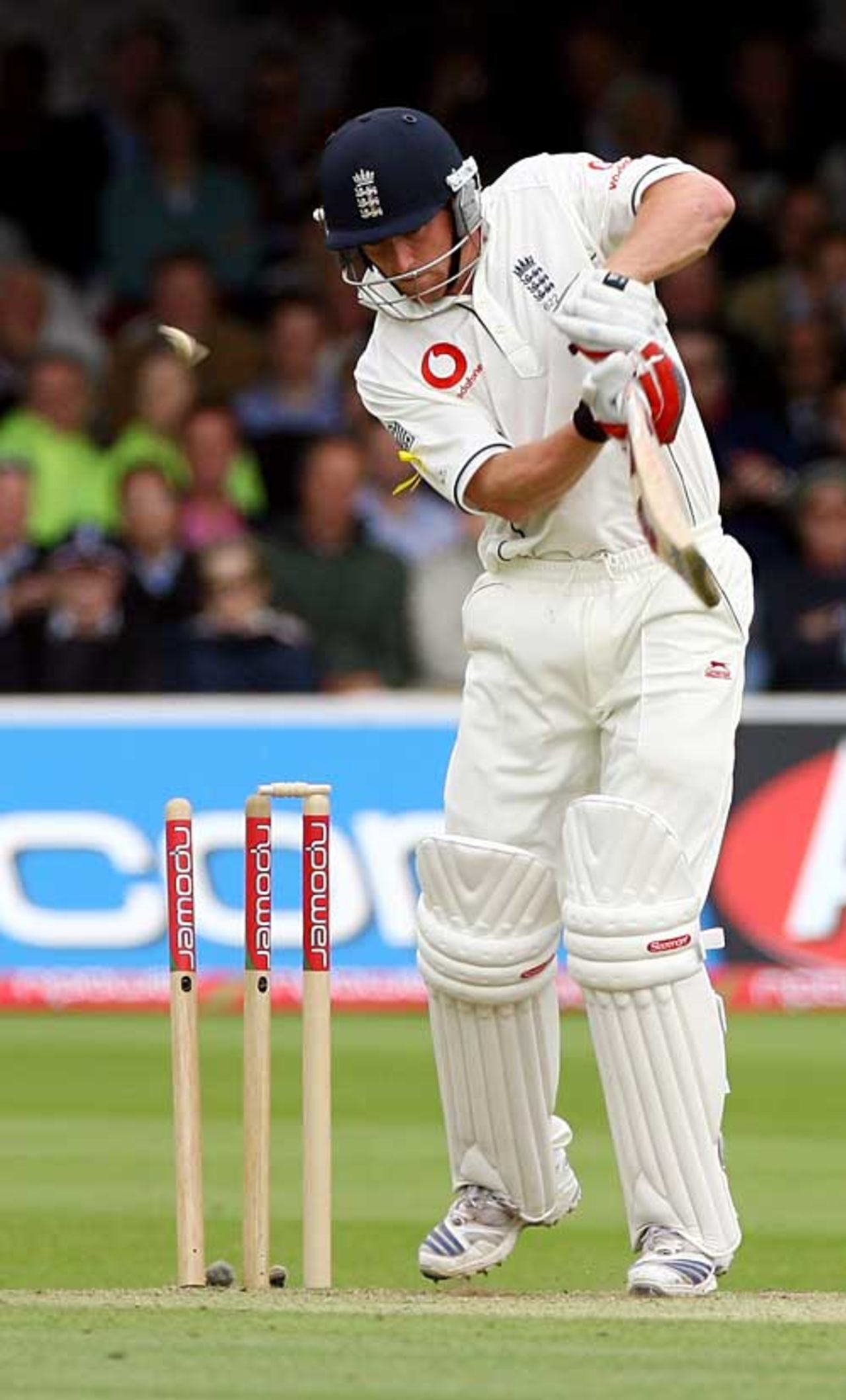 Paul Collingwood is bowled by Dwayne Bravo for 111, England v West Indies, 1st Test, Lord's, May 18, 2007