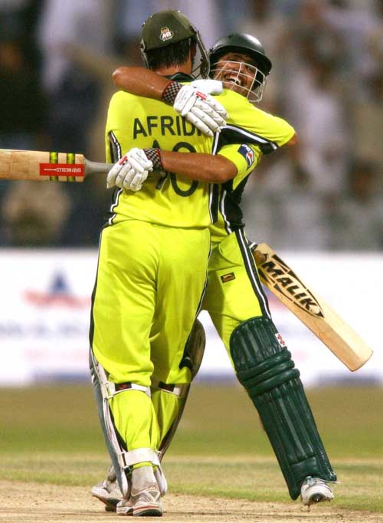 Shahid Afridi and Kamran Akmal celebrate the win, Pakistan v Sri Lanka, 1st ODI, Abu Dhabi, May 18, 2007