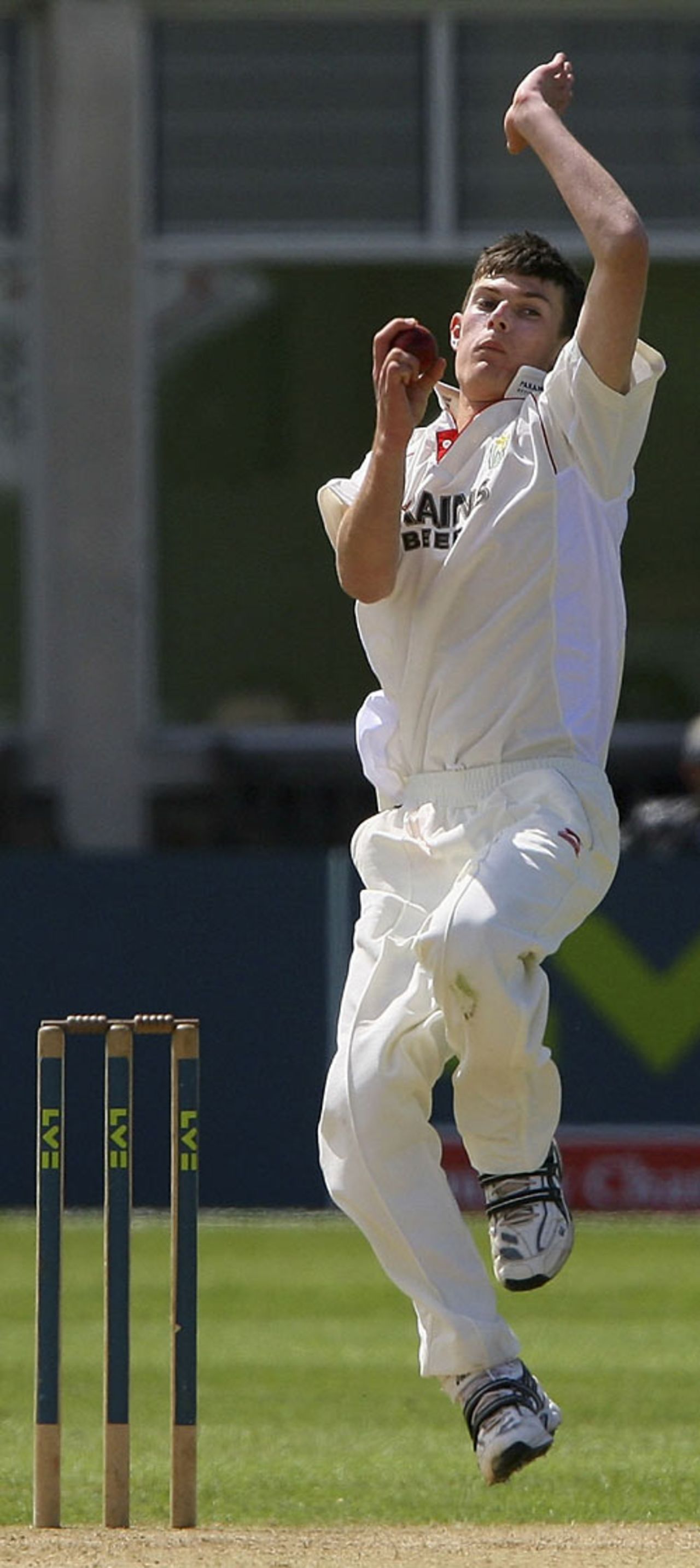 James Harris approaches the crease on the day he became the youngest to take 10 wickets in a match, Glamorgan v Gloucestershire, County Championship, Division Two, Bristol, May 19, 2007