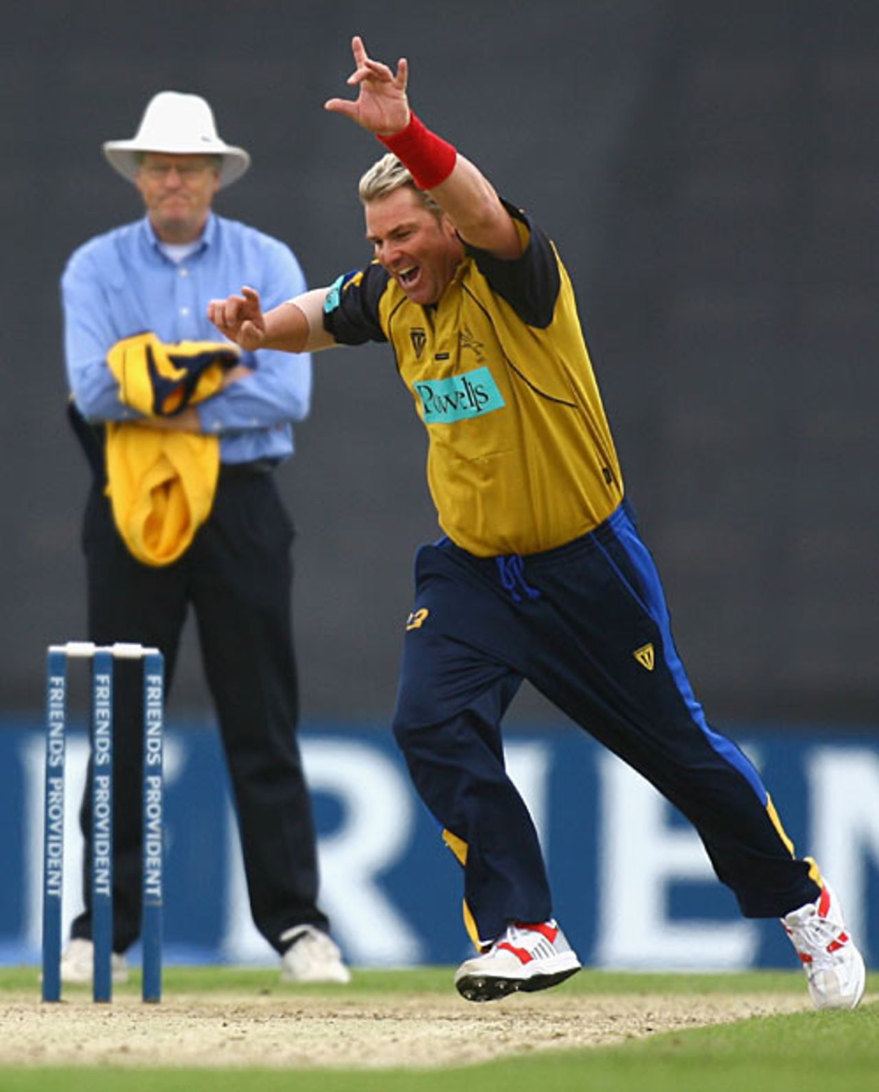 Shane Warne celebrates a wicket for Hampshire, Hampshire v Sussex, Friends Provident Trophy, The Rose Bowl, May 20, 2007