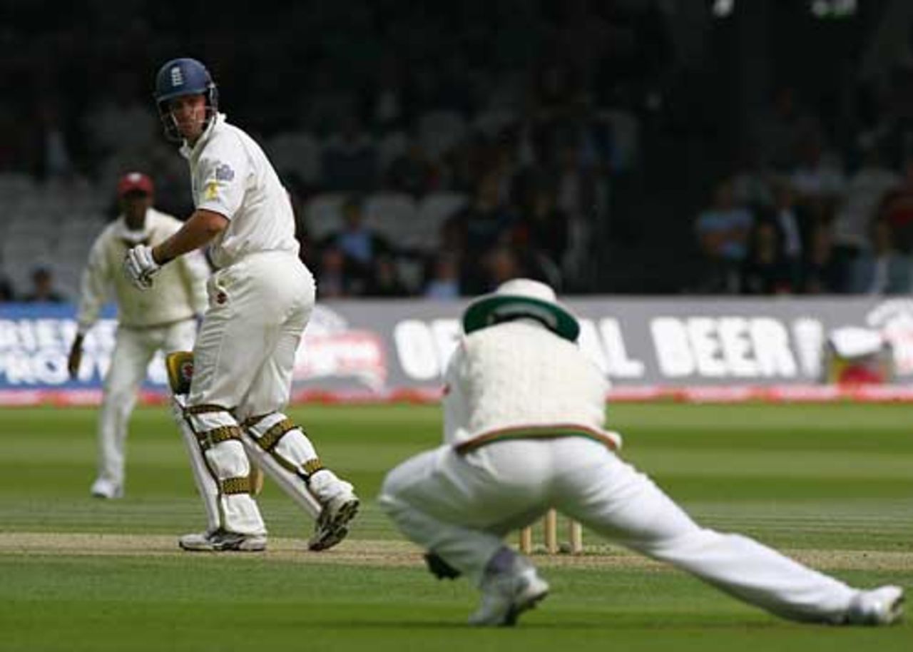 Andrew Strauss edges low to Runako Morton at second slip, England v West Indies, 1st Test, Lord's, May 20, 2007