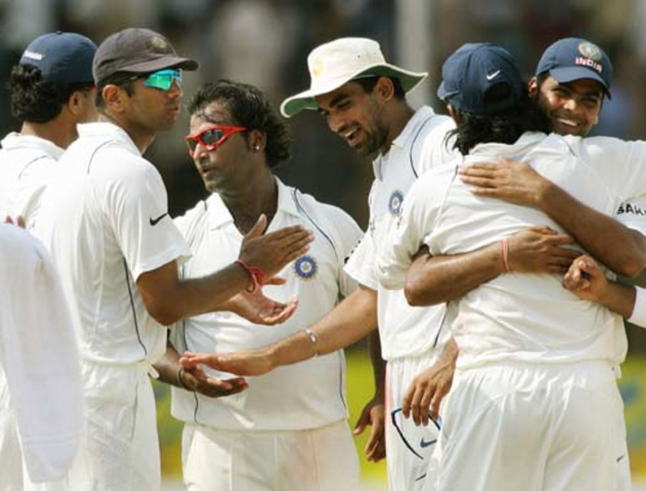The Indians celebrate after Mohammad Rafique was stumped off Ramesh Powar, Bangladesh v India, 1st Test, Chittagong, 4th day, May 21, 2007