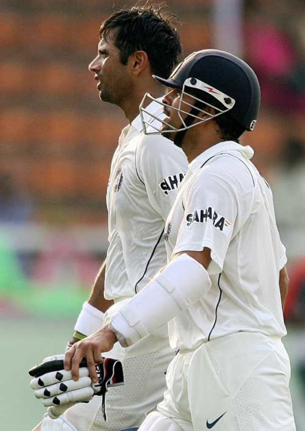 Rahul Dravid and Sachin walk back at the end of days play. Bangladesh v India, 2nd Test, Mirpur, 1st day, May 25, 2007