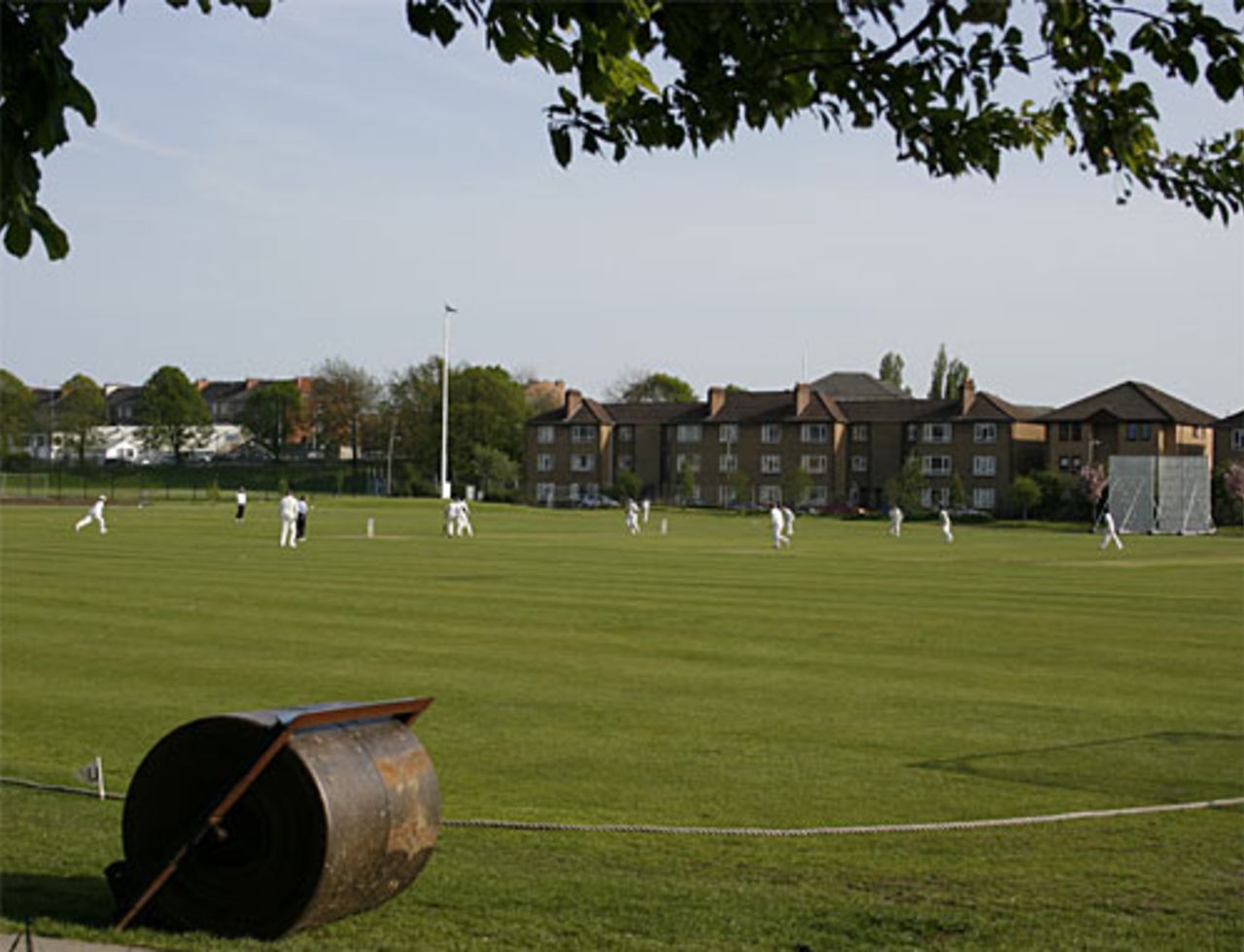 A wide-angle view of Clydesdale Cricket Club's ground at Titwood, Glasgow, Scotland, May 2007