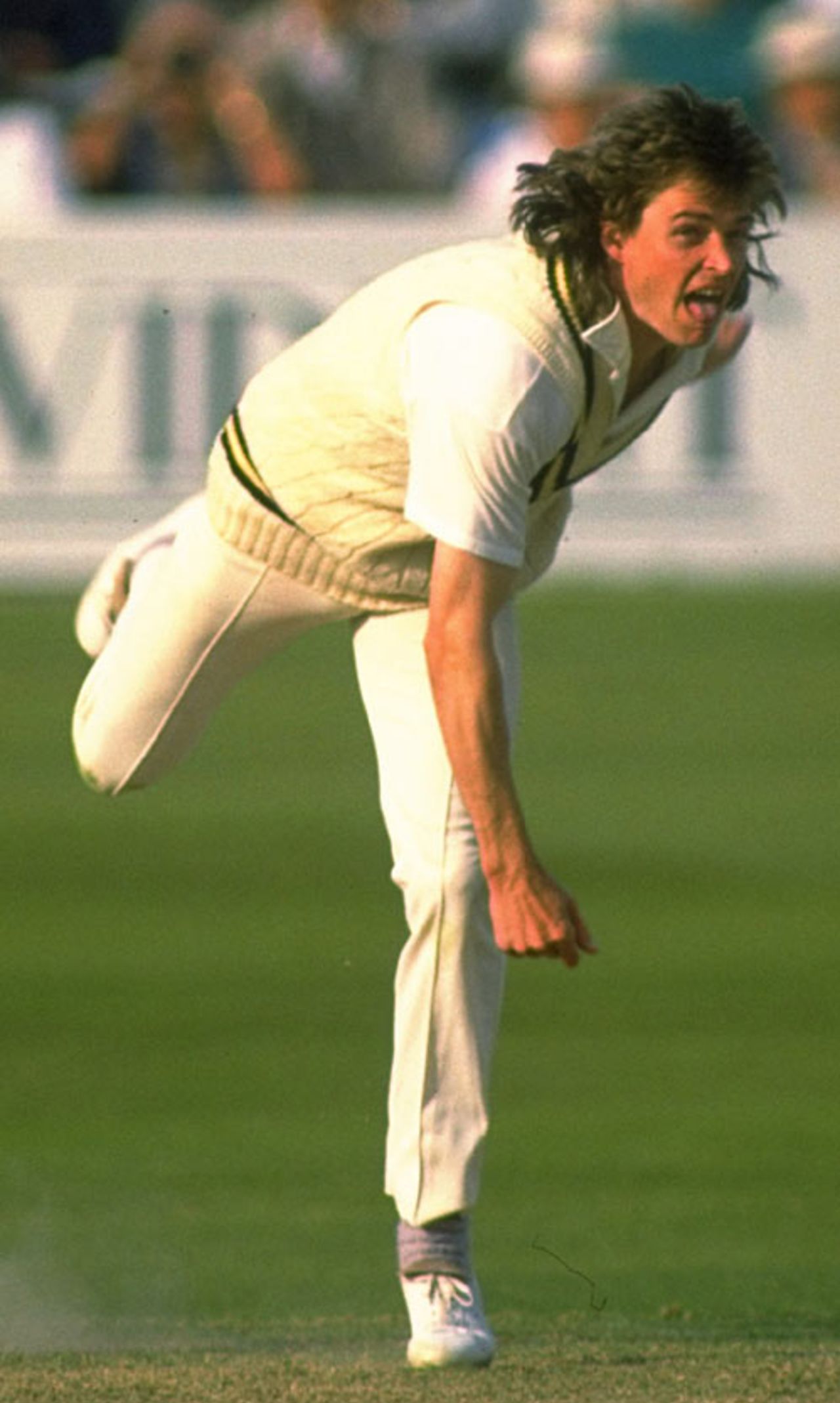 Paul Smith tears into bowl for Warwickshire, June 1, 1988