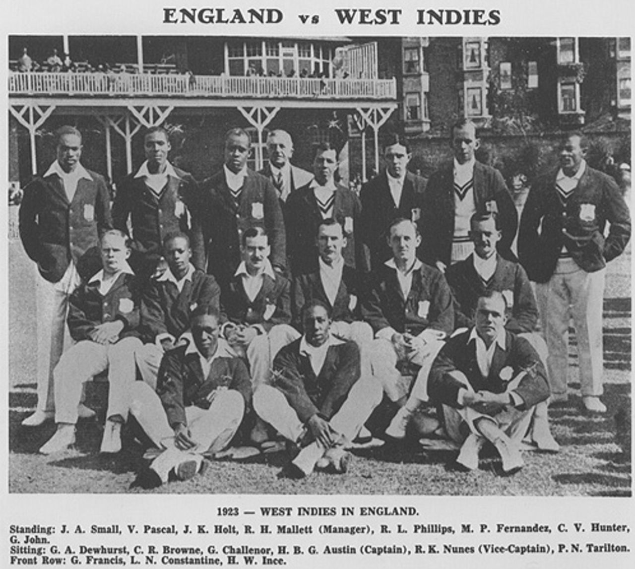 The West Indian squad that toured England in 1923, before Test status was conferred on the region