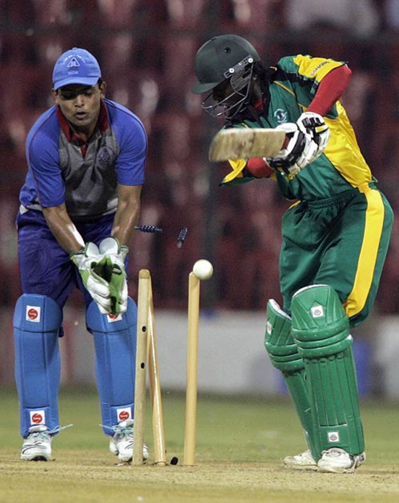 Nehemiah Odhiambo is castled by a quick one from Abdur Razzak, Asia XI v Africa XI, Twenty20, Bangalore, June 5, 2007