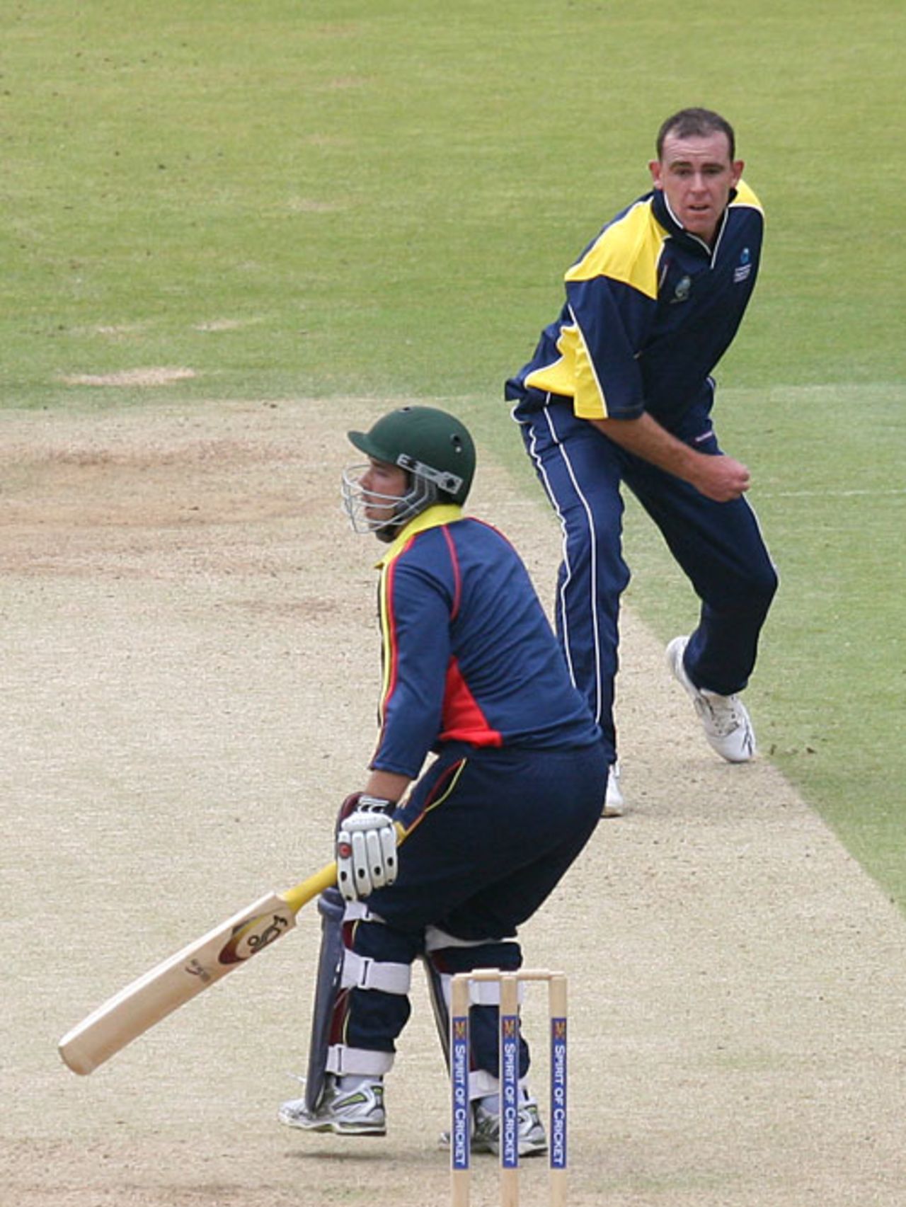 Trent Johnston shies at the stumps but hits Alan Duncan, MCC v Europe, Lord's, June 7, 2007