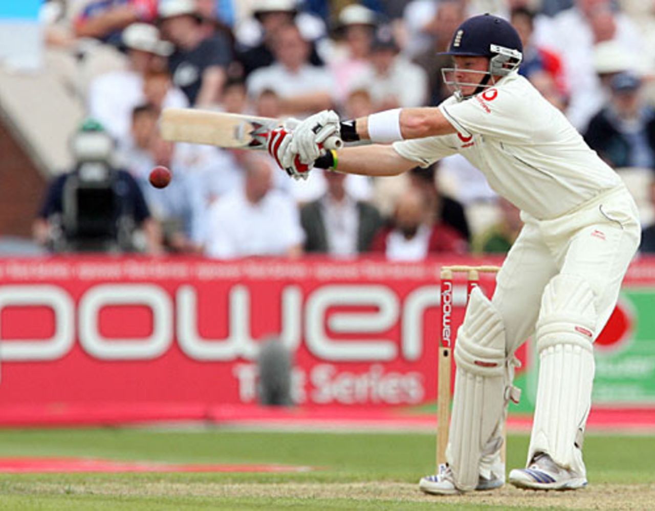 Just out of reach: Ian Bell loses his balance while cutting, England v West Indies, 3rd Test, Old Trafford, June 7, 2007