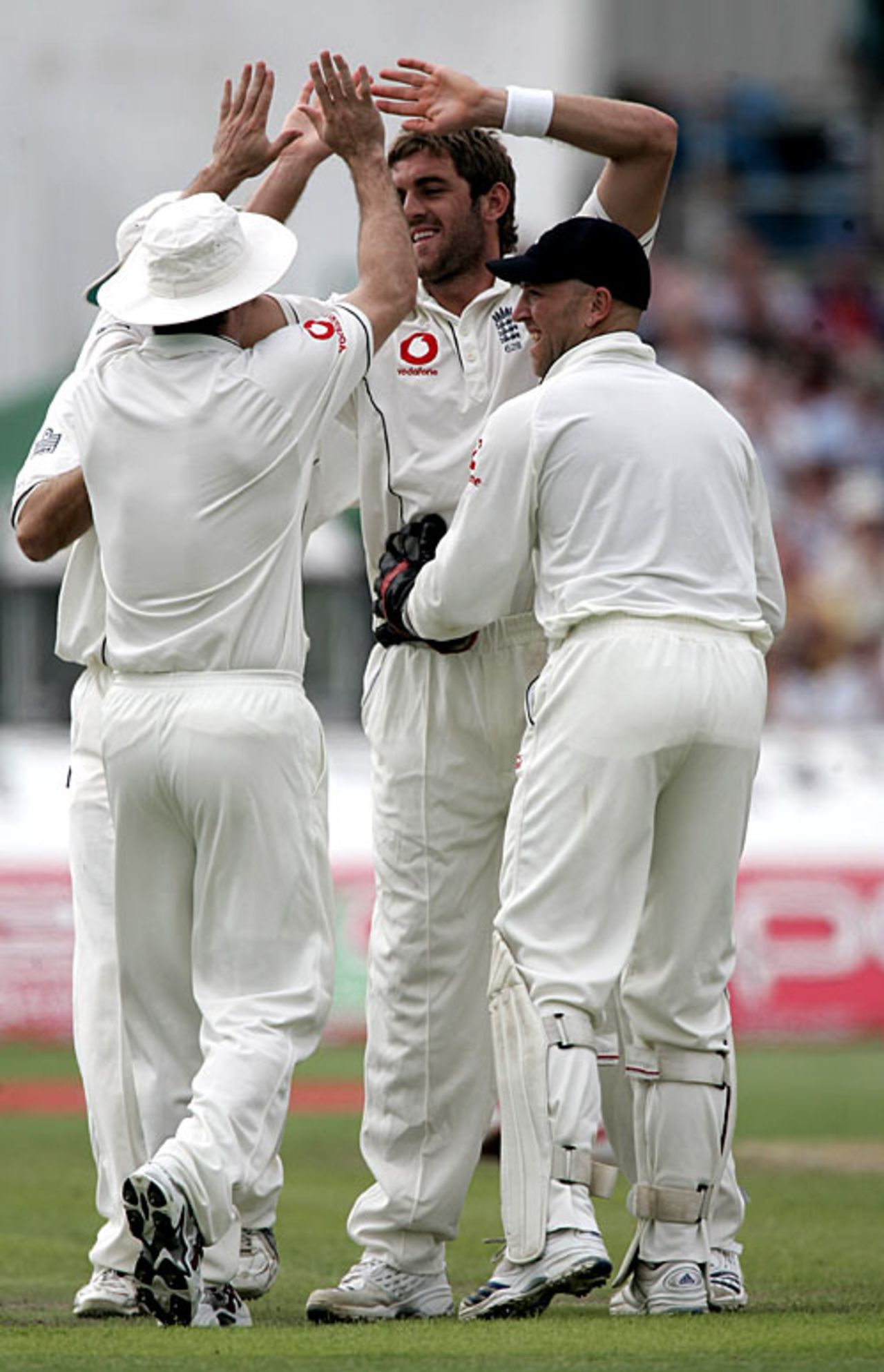 Liam Plunkett is congratulated on removing Chris Gayle, England v West Indies, 3rd Test, Old Trafford, June 8, 2007