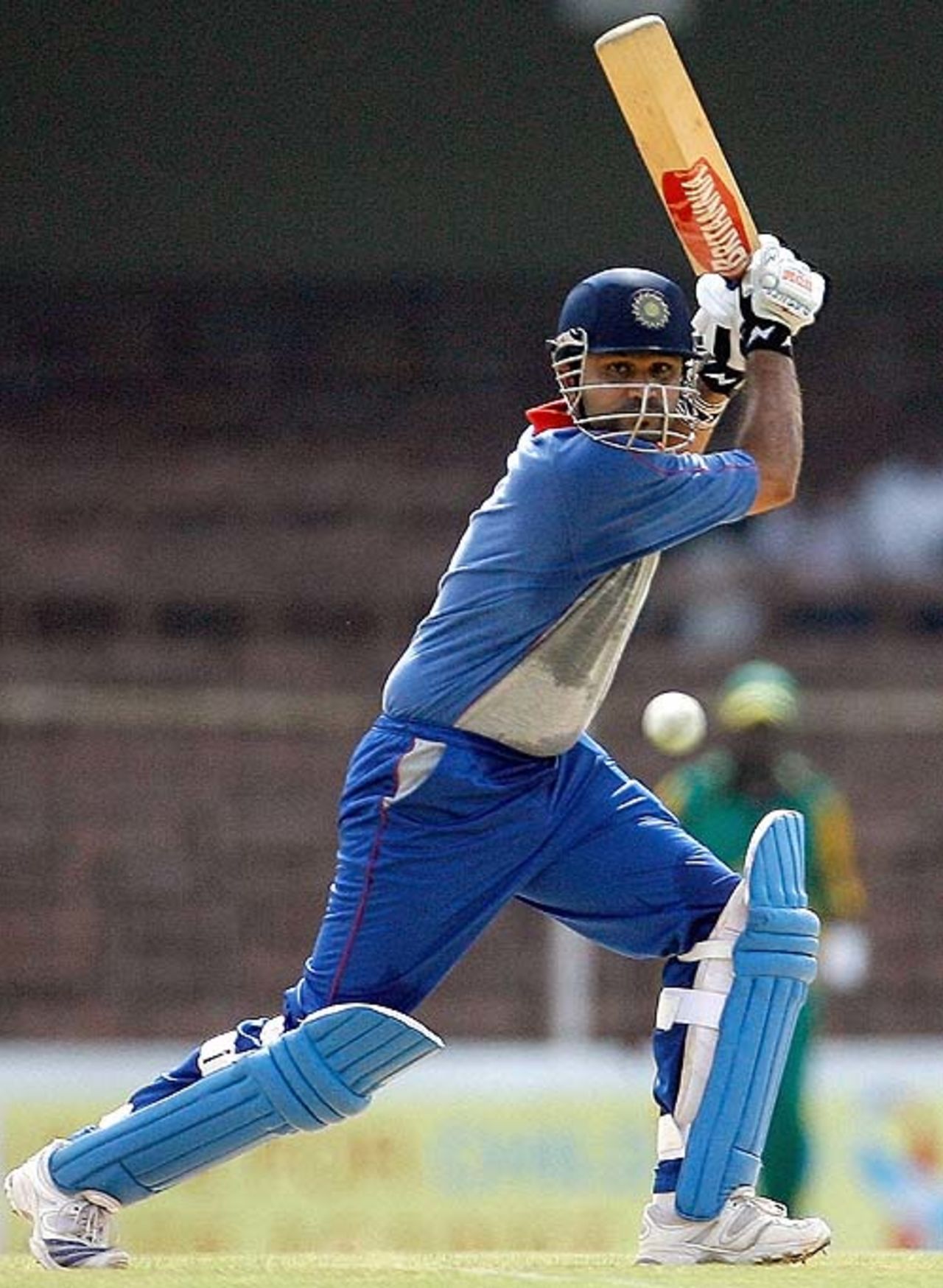 Virender Sehwag plays a shot during the second one-day international (ODI) match of the Afro-Asia cup between Asia XI and Africa XI at the M A Chidambaram stadium, Chennai, June 09, 2007