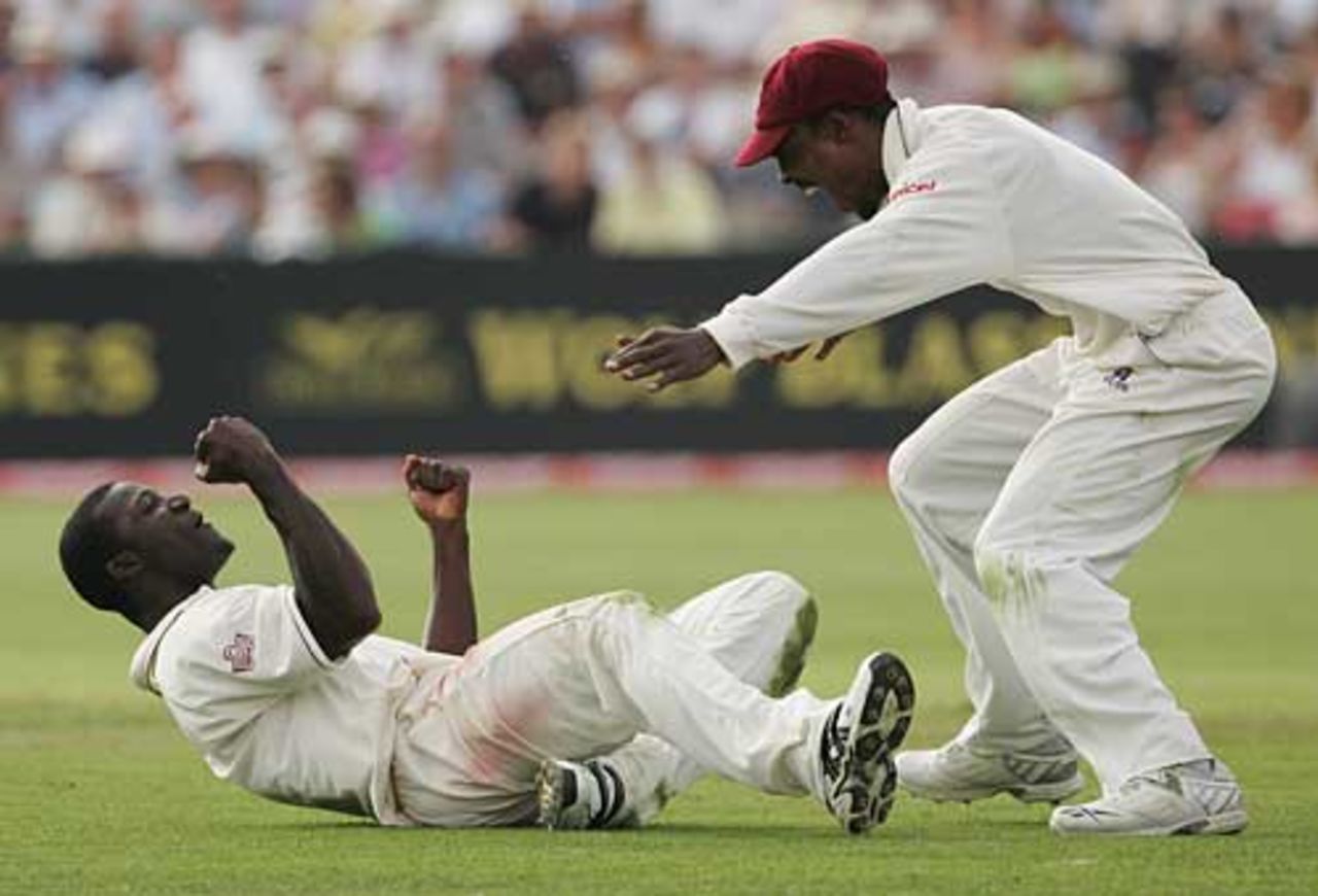 Darren Sammy soaks up the moment of taking Matt Prior's wicket, England v West Indies, 3rd Test, Old Trafford, June 9, 2007