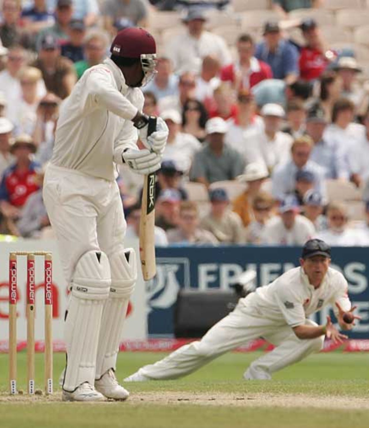 Paul Collingwood dives at second slip to grab Chris Gayle, England v West Indies, 3rd Test, Old Trafford, June 10, 2007