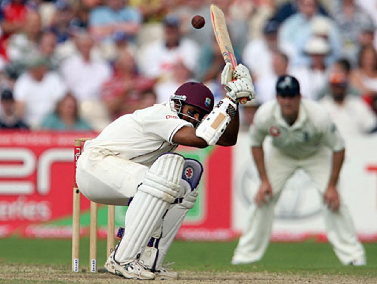 Shivnarine Chanderpaul ducks underneath a bouncer, England v West Indies, 3rd Test, Old Trafford, June 10, 2007
