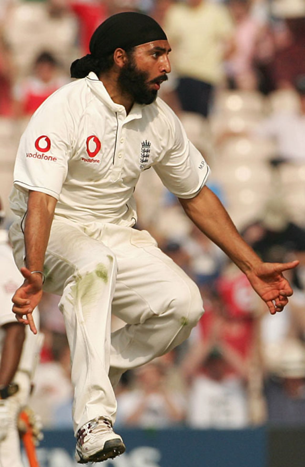 A close-up of Monty Panesar's celebrations of Dwayne Bravo's wicket, England v West Indies, 3rd Test, Old Trafford, June 10, 2007