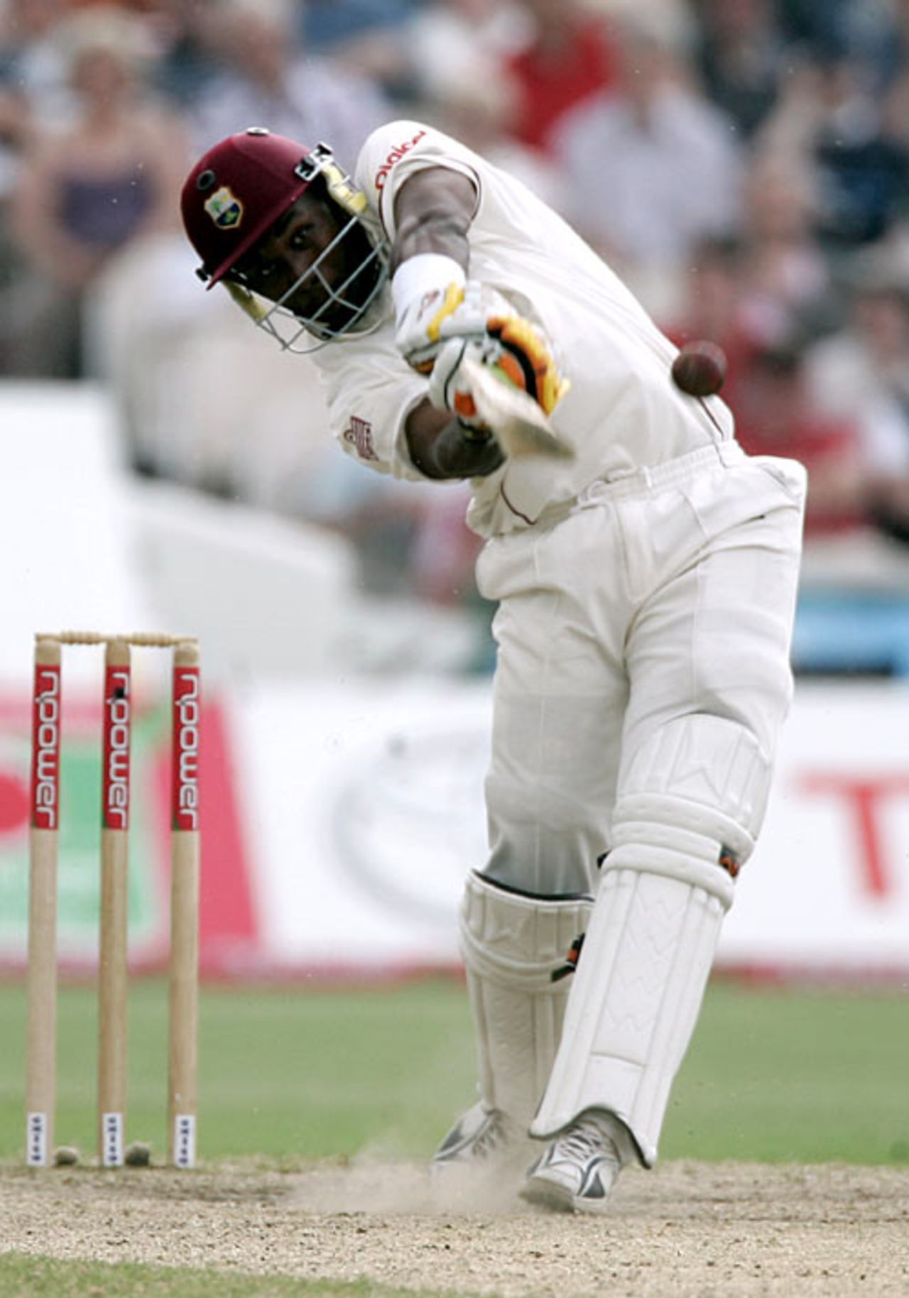 Dwayne Bravo swings over midwicket, England v West Indies, 3rd Test, Old Trafford, June 10, 2007