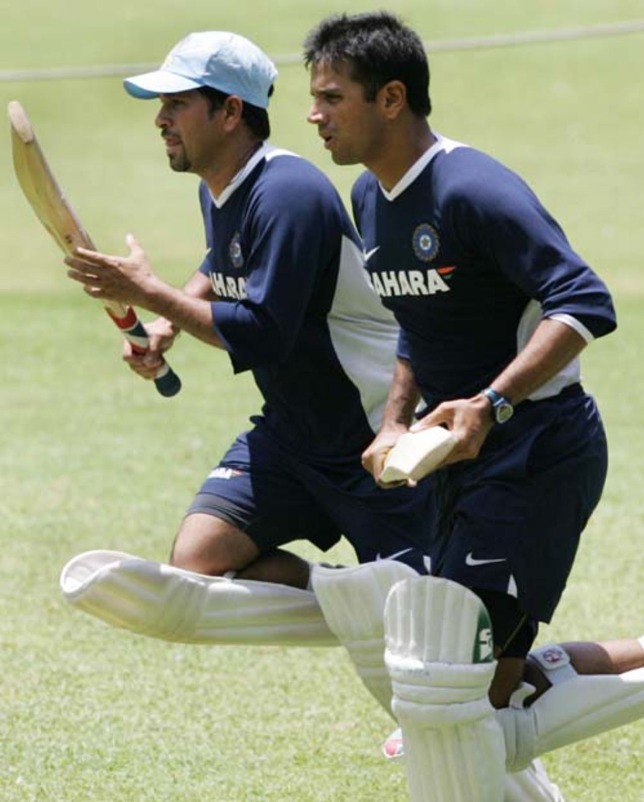 Sachin Tendulkar and Rahul Dravid undergo an intensive training during the third day of the batsman training camp at the Chinnaswami Stadium, Bangalore, June 11, 2007