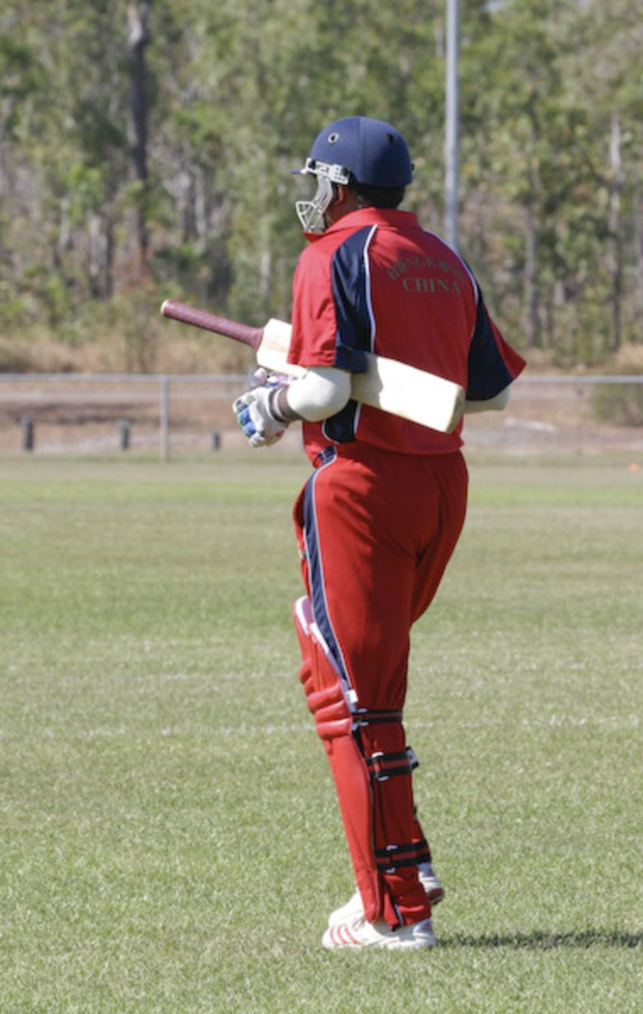 Rahul Sharma goes out to bat for the last time for Hong Kong v. Tanzania, ICC WCL Div 3, Power Park, Darwin - 02.06.2007