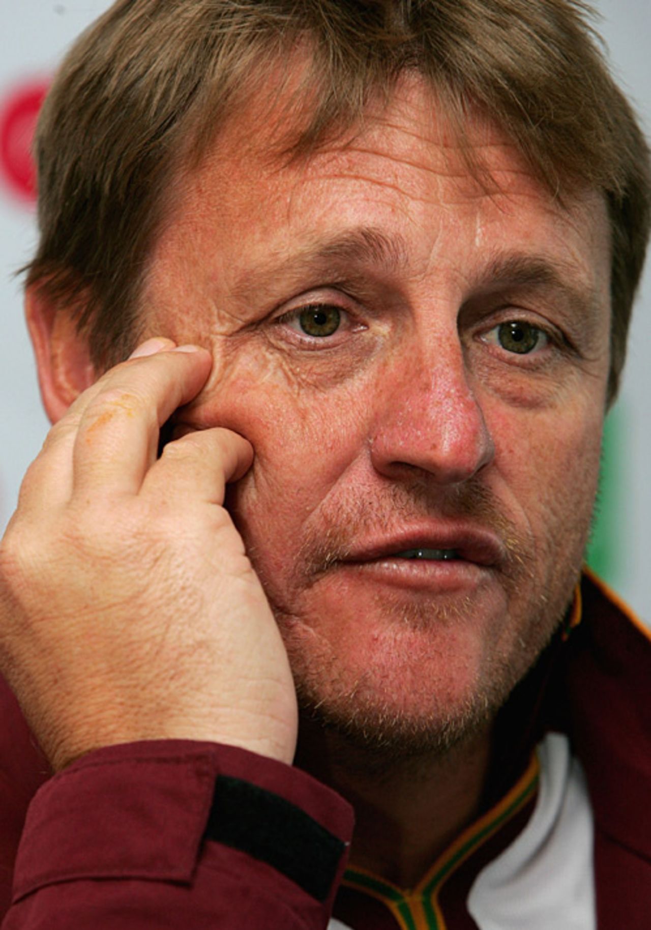 An exhausted looking David Moore fields questions from the press ahead of the fourth Test against England, The Riverside, June 13, 2007