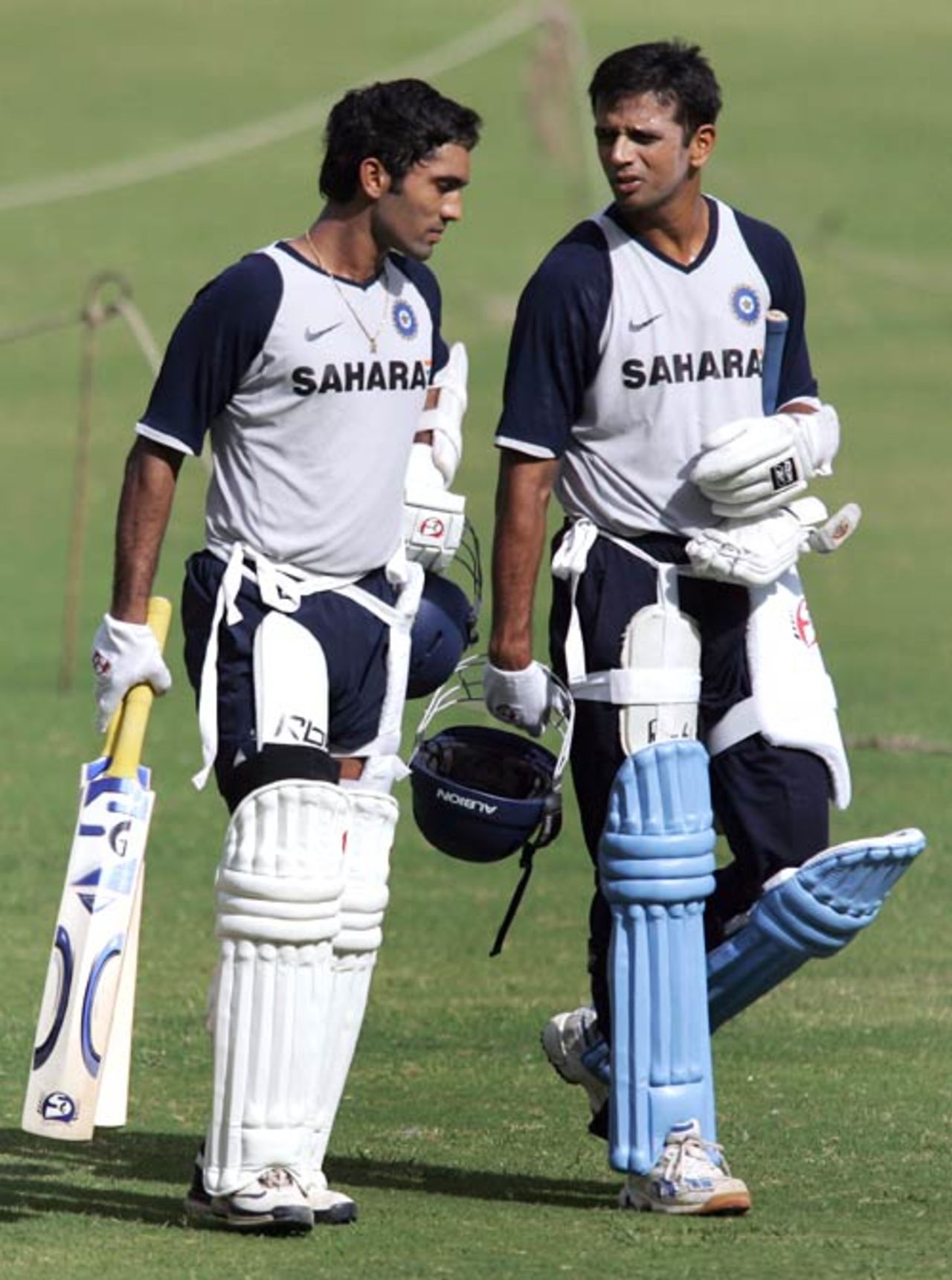 Dinesh Karthik and Rahul Dravid in conversation after a batting session, Bangalore, June 13, 2007