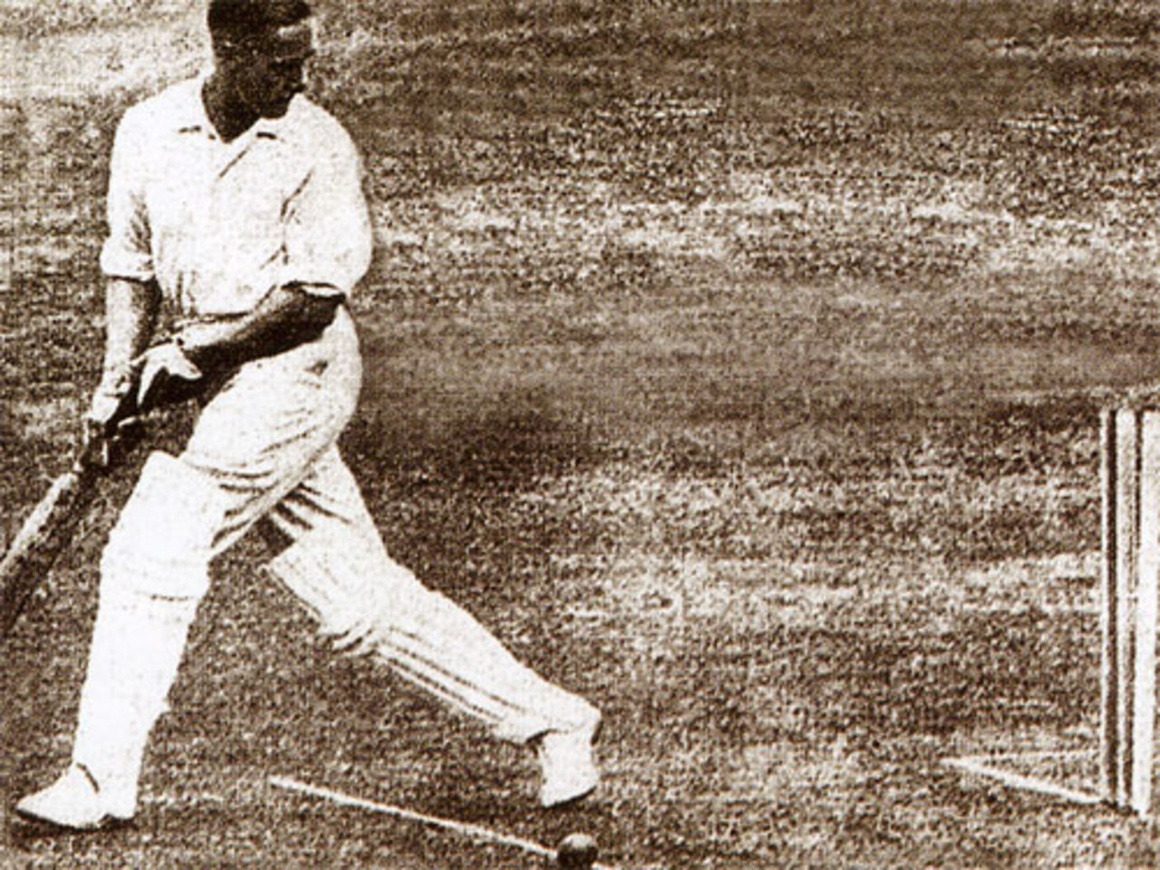 Herbert Sutcliffe is bowled by Mohammad Nissar - India's first Test wicket, England v India, Lord's, June 25, 1932