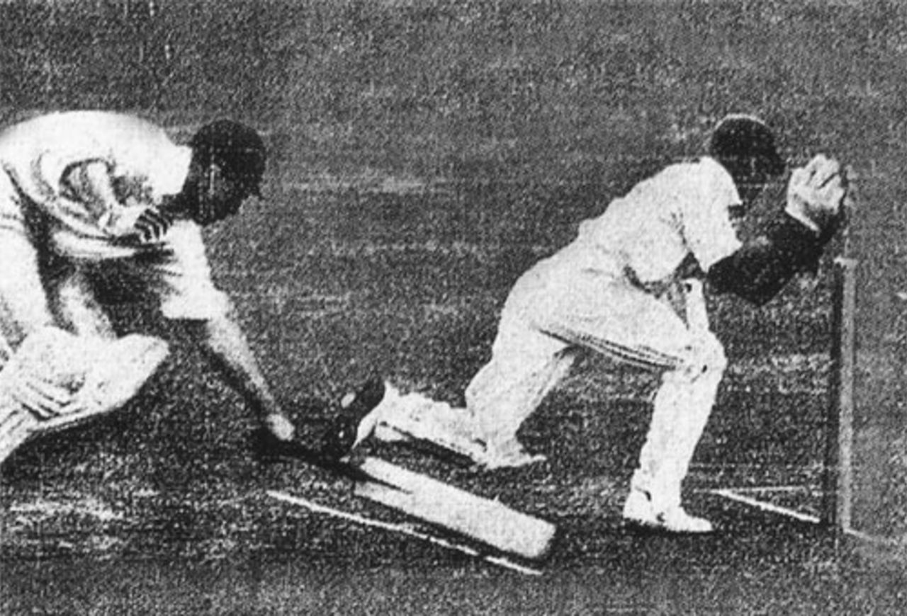 Frank Woolley is run out after taking on Lall Singh's arm to leave England wobbling on 19 for 3, England v India, Lord's, June 25, 1932