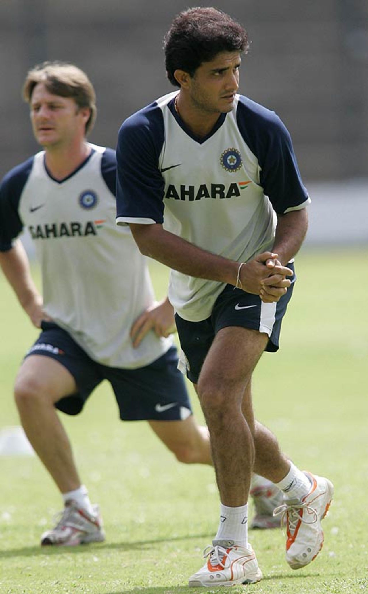 Sourav Ganguly warms up for a practise session, Bangalore, June 15, 2007