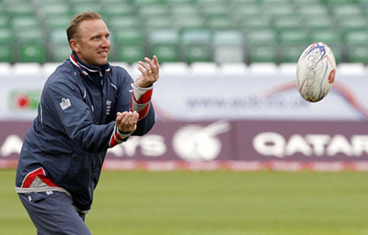 Allan Donald plays rugby on the outfield at Chester-le-Street, England v West Indies, 4th Test, Chester-le-Street, June 16, 2007