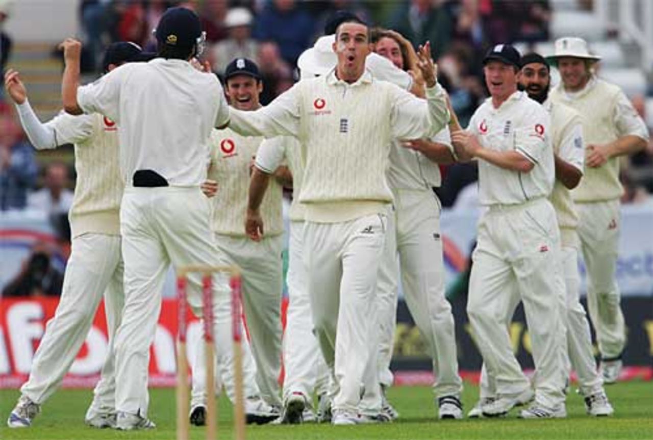 It was this big ... Kevin Pietersen enjoyed Alastair Cook's catch of the day, England v West Indies, 4th Test, Chester-le-Street, June 16, 2007