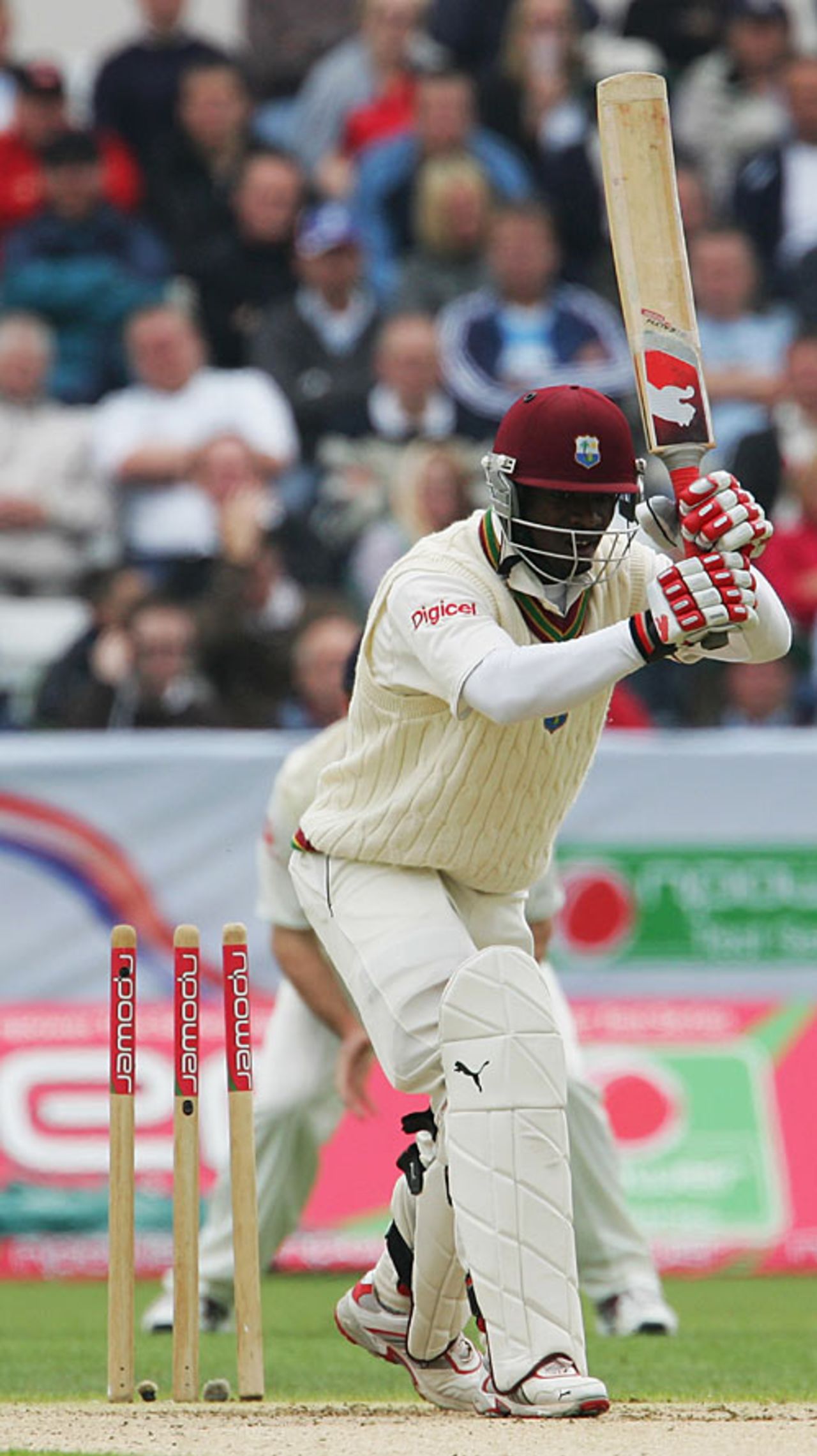 Devon Smith shoulders arms to Ryan Sidebottom, England v West Indies, 4th Test, Chester-le-Street, June 16, 2007