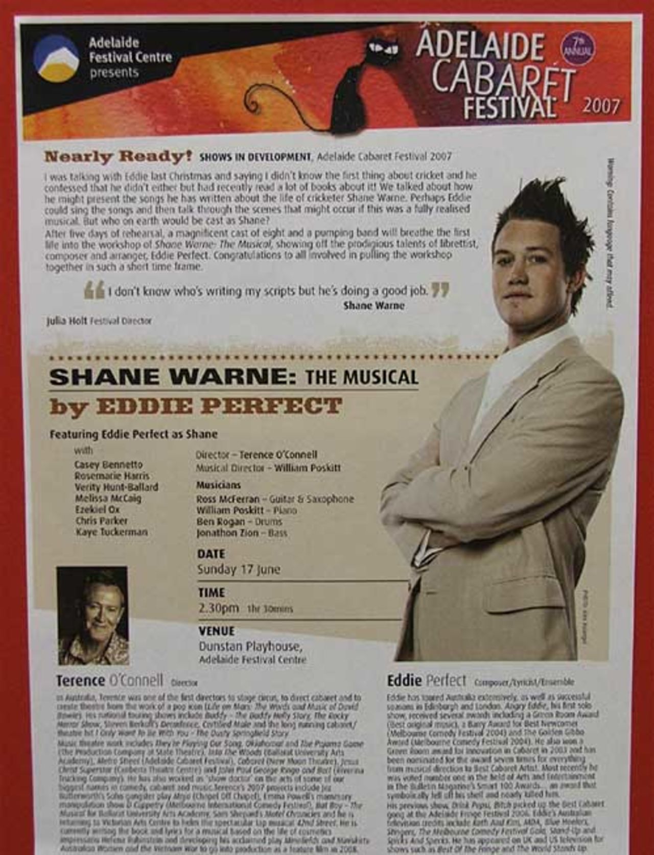 Poster for the world premiere of Shane Warne: The Musical in Adelaide, June 17, 2007