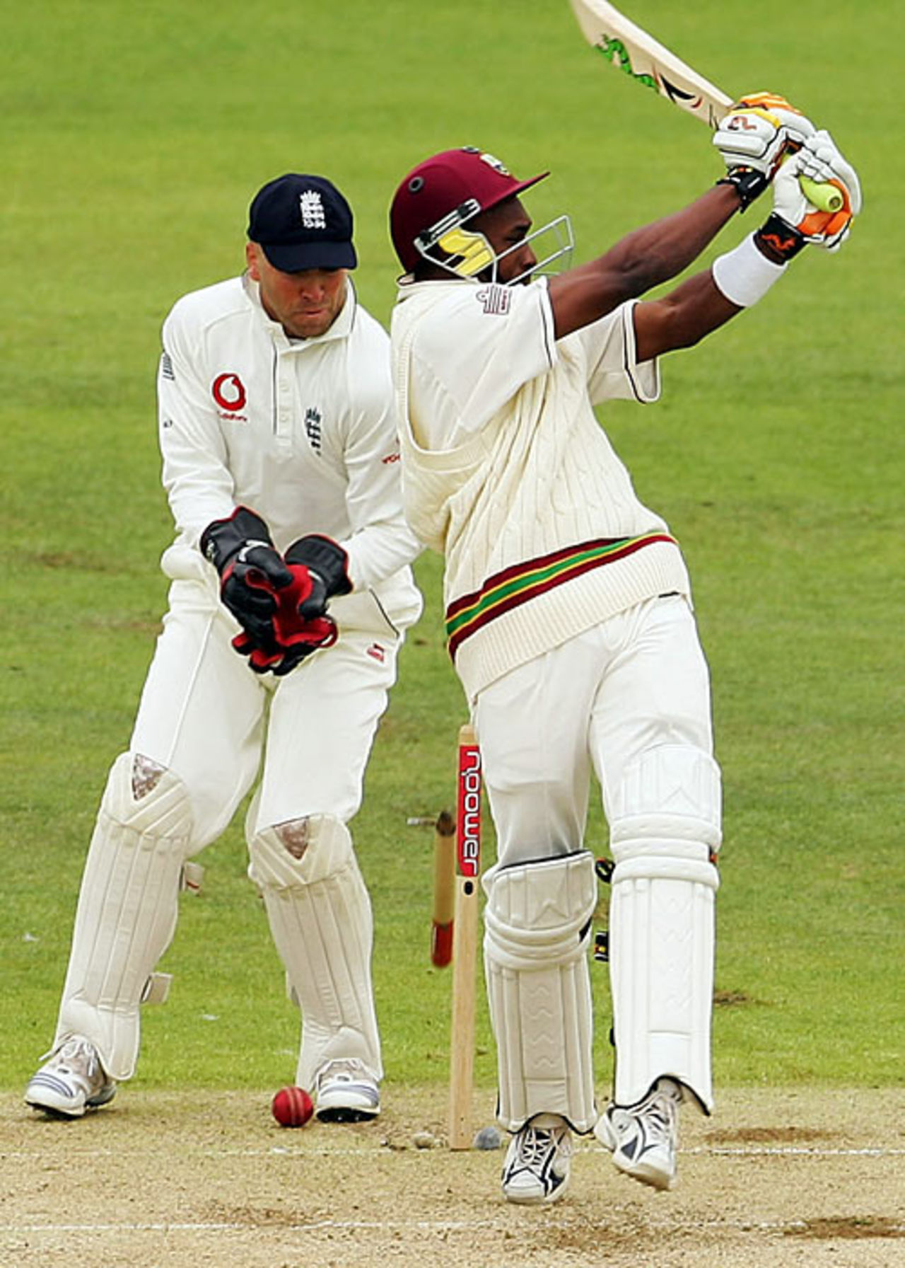 Dwayne Bravo drags a ball onto his stumps, England v West Indies, 4th Test, Chester-le-Street, June 17, 2007