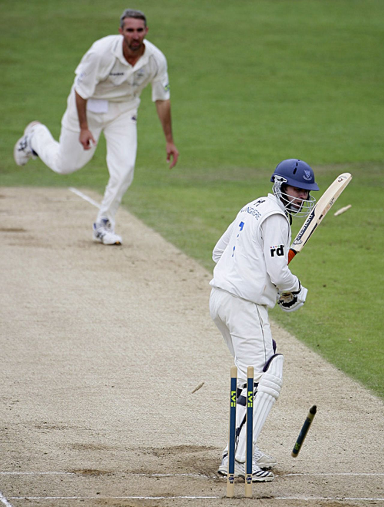 Richard Montgomerie is bowled by Jason Gillespie, Yorkshire v Sussex, County Championship, Headingley, June 18, 2007