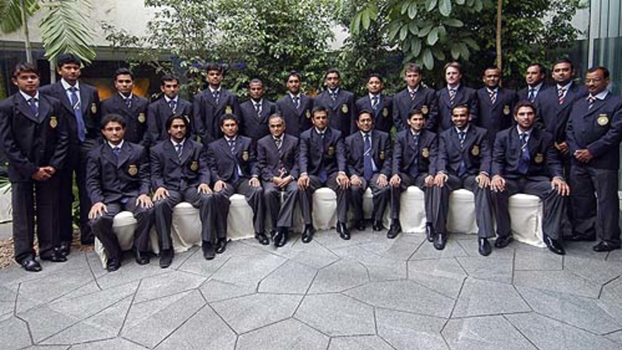 The Indian team during the official team photo-shoot  before leaving for a two month tour of Ireland, Scotland and England, Mumbai,  June 19, 2007
